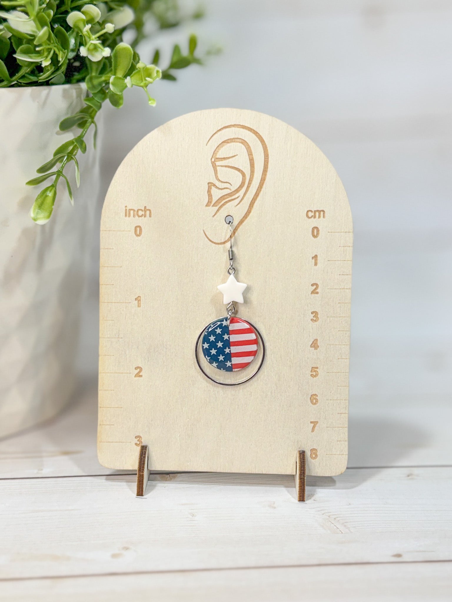 FSS5 American Flag Red White and Blue Stars & Stripes Earrings | Patriotic Handmade Polymer Clay Hypoallergenic | 4th of July