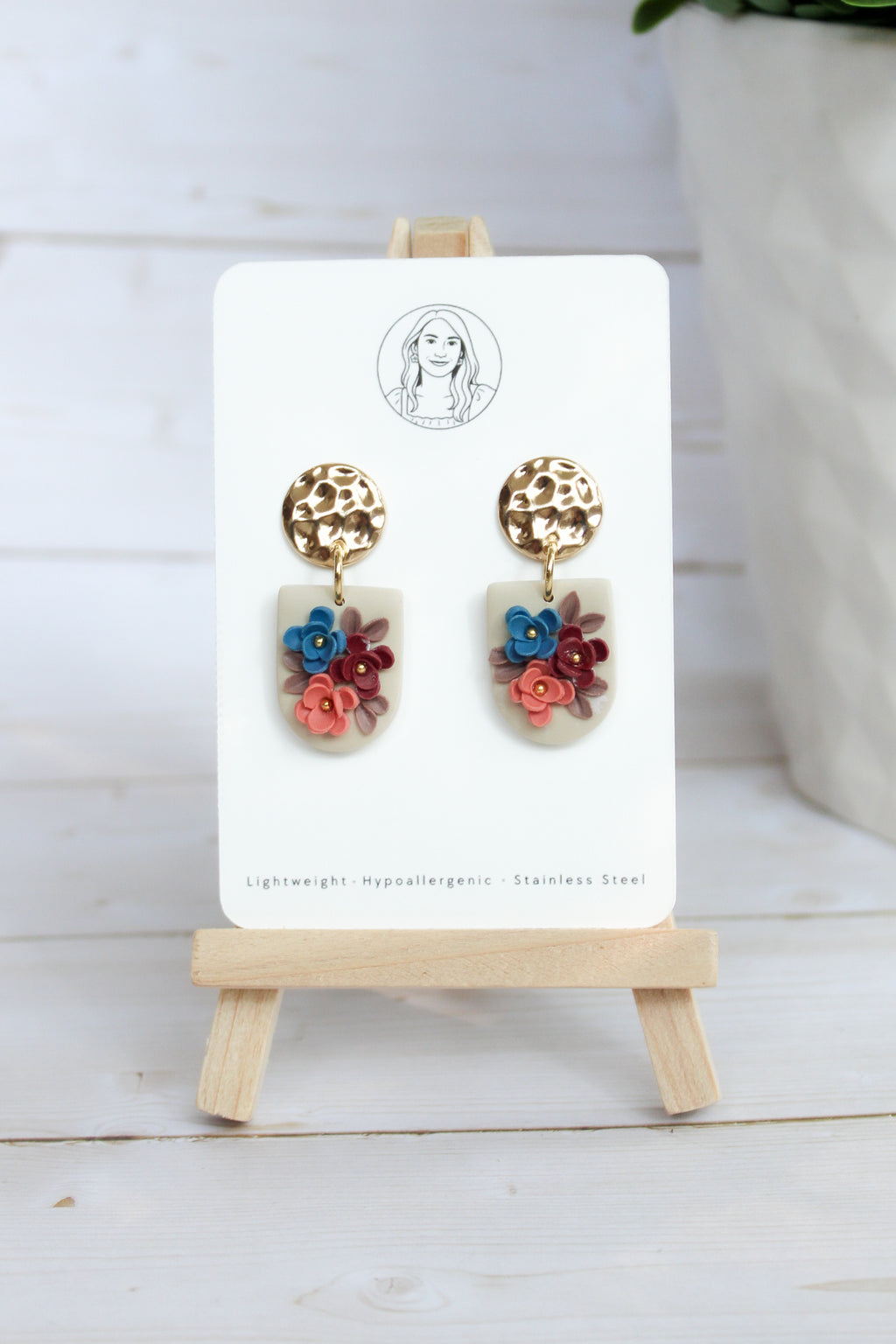 WA6 Autumn Floral Earrings | Handmade Polymer Clay Gold Dangle Earrings | Lightweight Romantic Fall Jewelry| Boutique Gift for Her