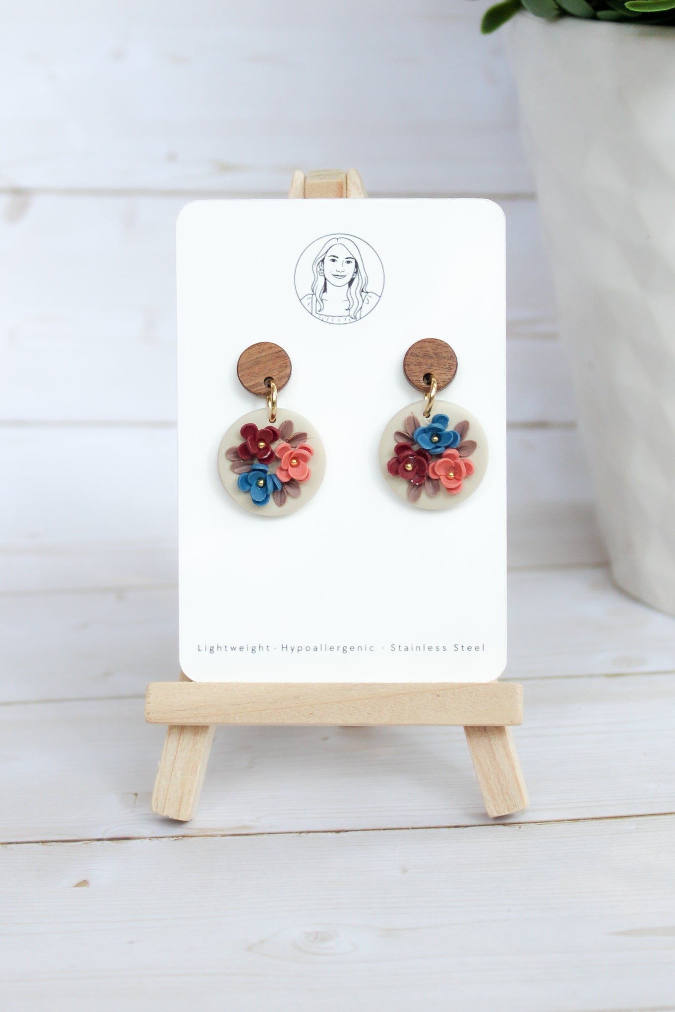 WA3 Autumn Floral Earrings | Handmade Polymer Clay Wood Dangle Earrings | Lightweight Romantic Fall Jewelry| Boutique Gift for Her