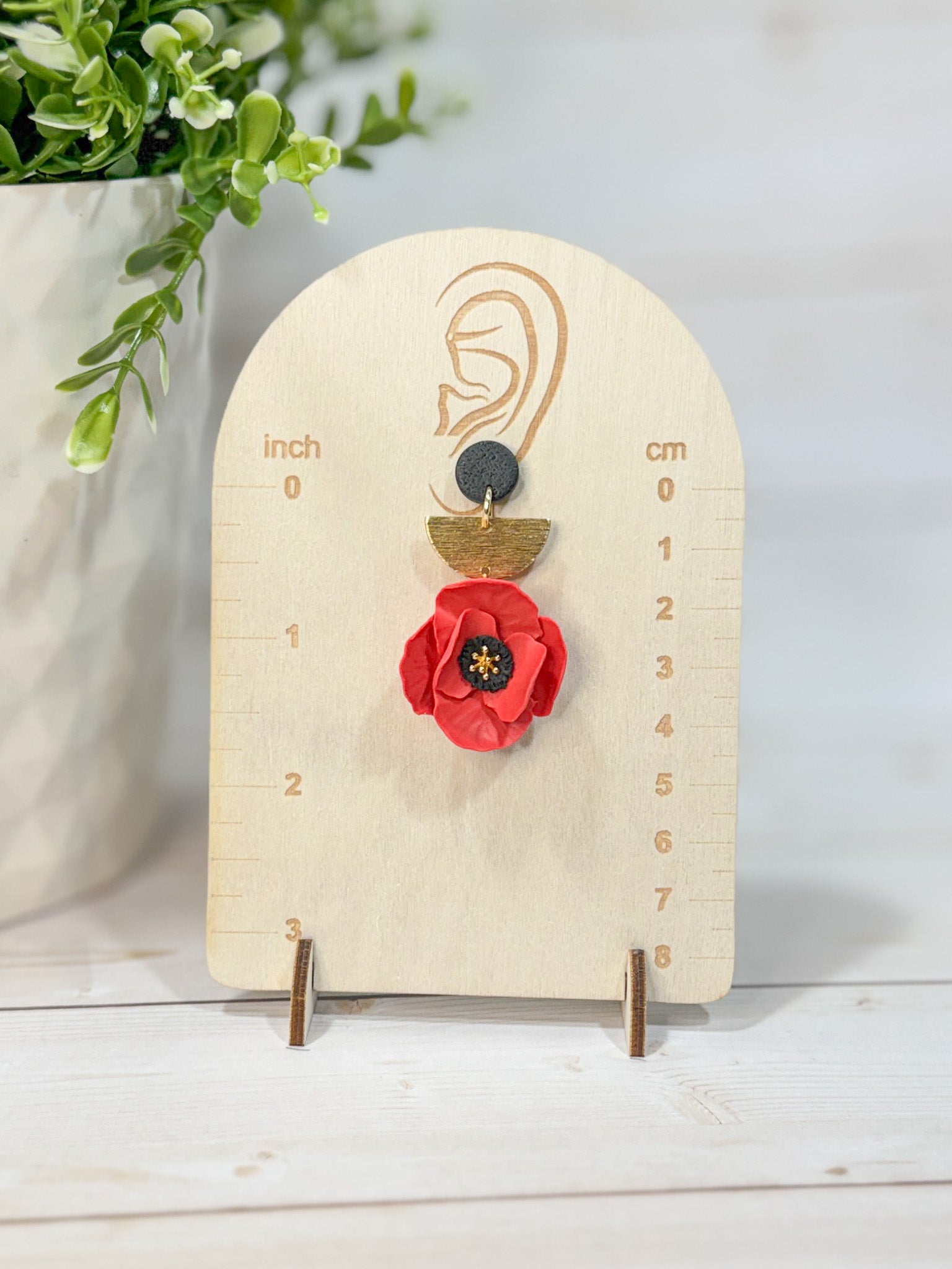 FSS4 Memorial Day Red & Black Poppy Flower Earrings | Handmade Polymer Clay Hypoallergenic