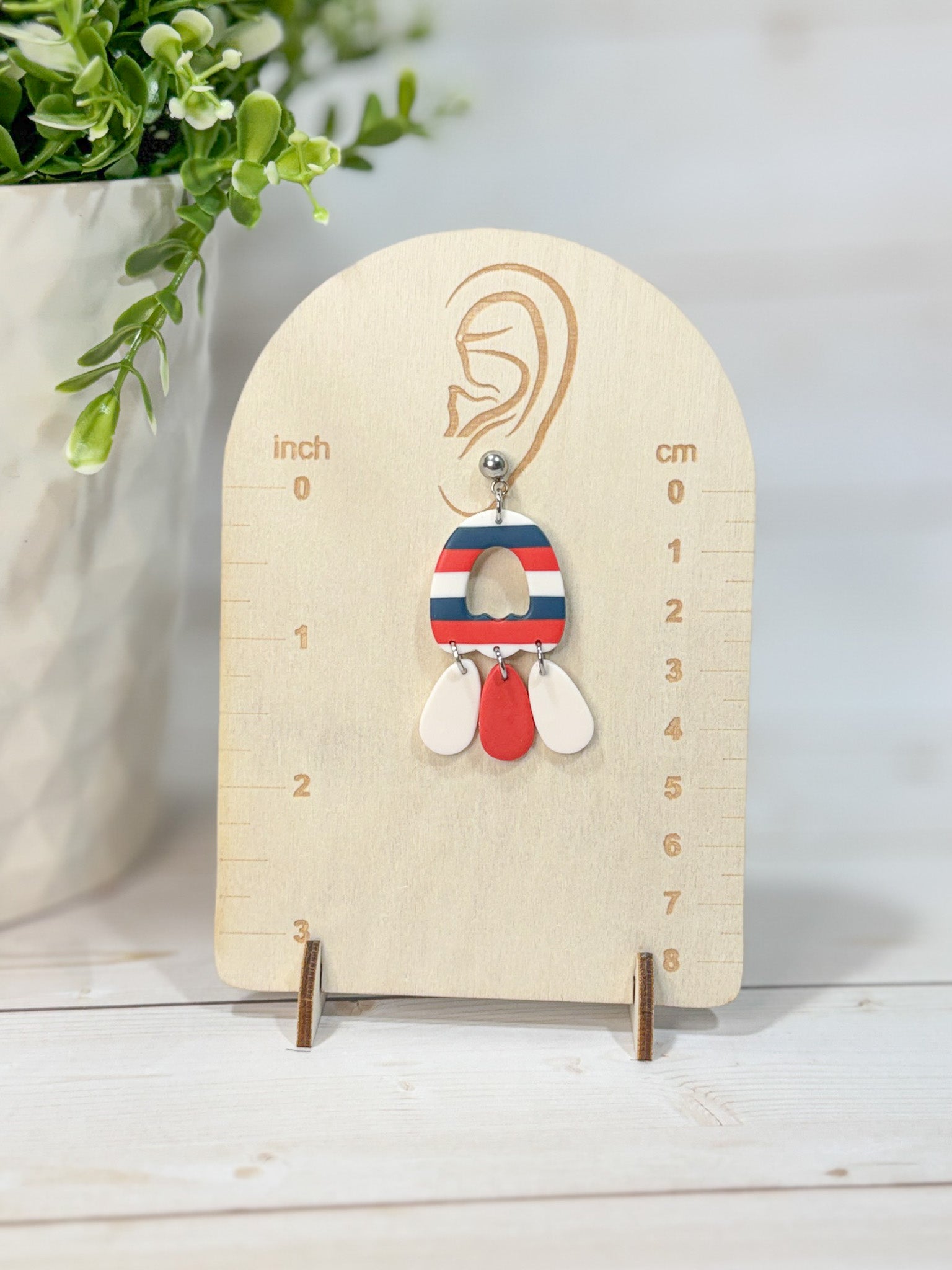 FSS1 Americana Red White and Blue Stars & Stripes Earrings | Patriotic Handmade Polymer Clay Hypoallergenic | 4th of July