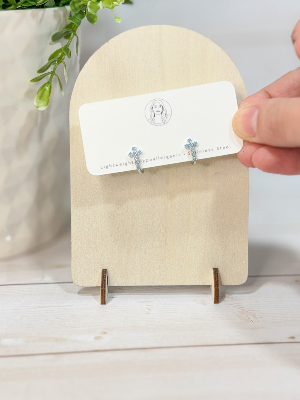 RG15 Faith Inspired Cross Earring Huggies | Christian Gift | Delicate Jewelry | 925 Sterling Silver Fine Jewelry Turquoise