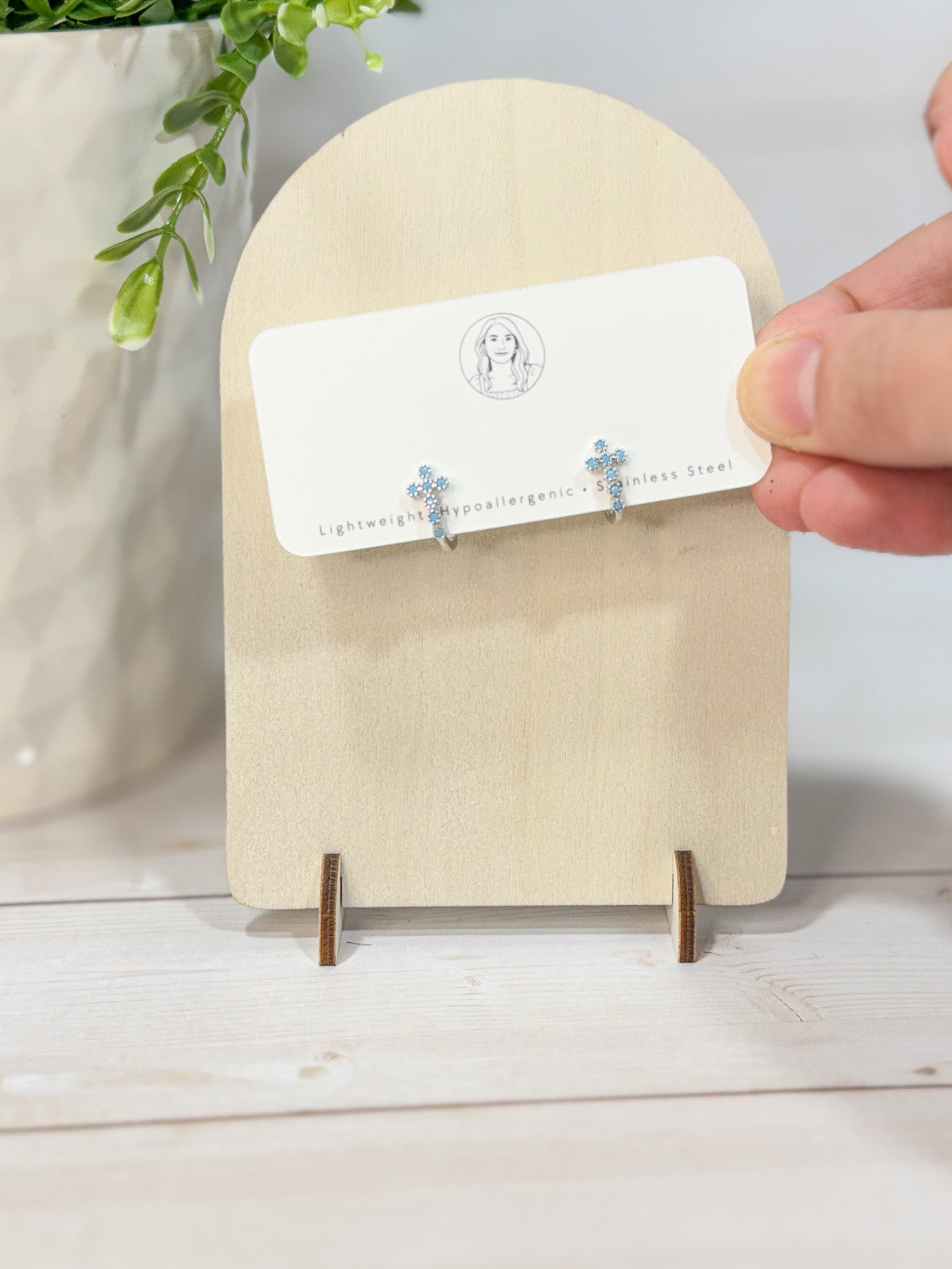 RG15 Faith Inspired Cross Earring Huggies | Christian Gift | Delicate Jewelry | 925 Sterling Silver Fine Jewelry Turquoise