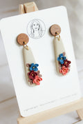 WA5 Autumn Floral Earrings | Handmade Polymer Clay Wood Dangle Earrings | Lightweight Romantic Fall Jewelry| Boutique Gift for Her