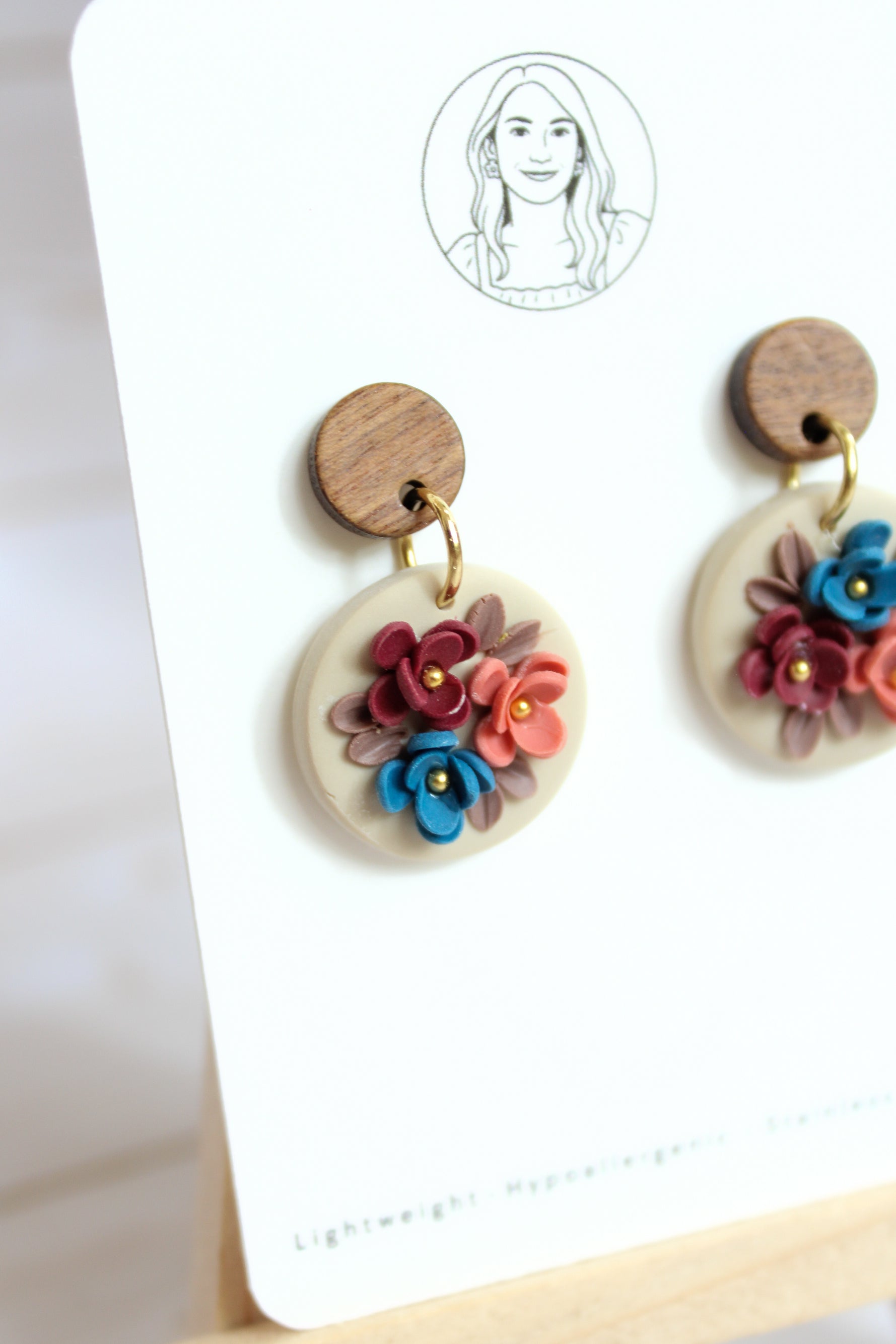 WA3 Autumn Floral Earrings | Handmade Polymer Clay Wood Dangle Earrings | Lightweight Romantic Fall Jewelry| Boutique Gift for Her