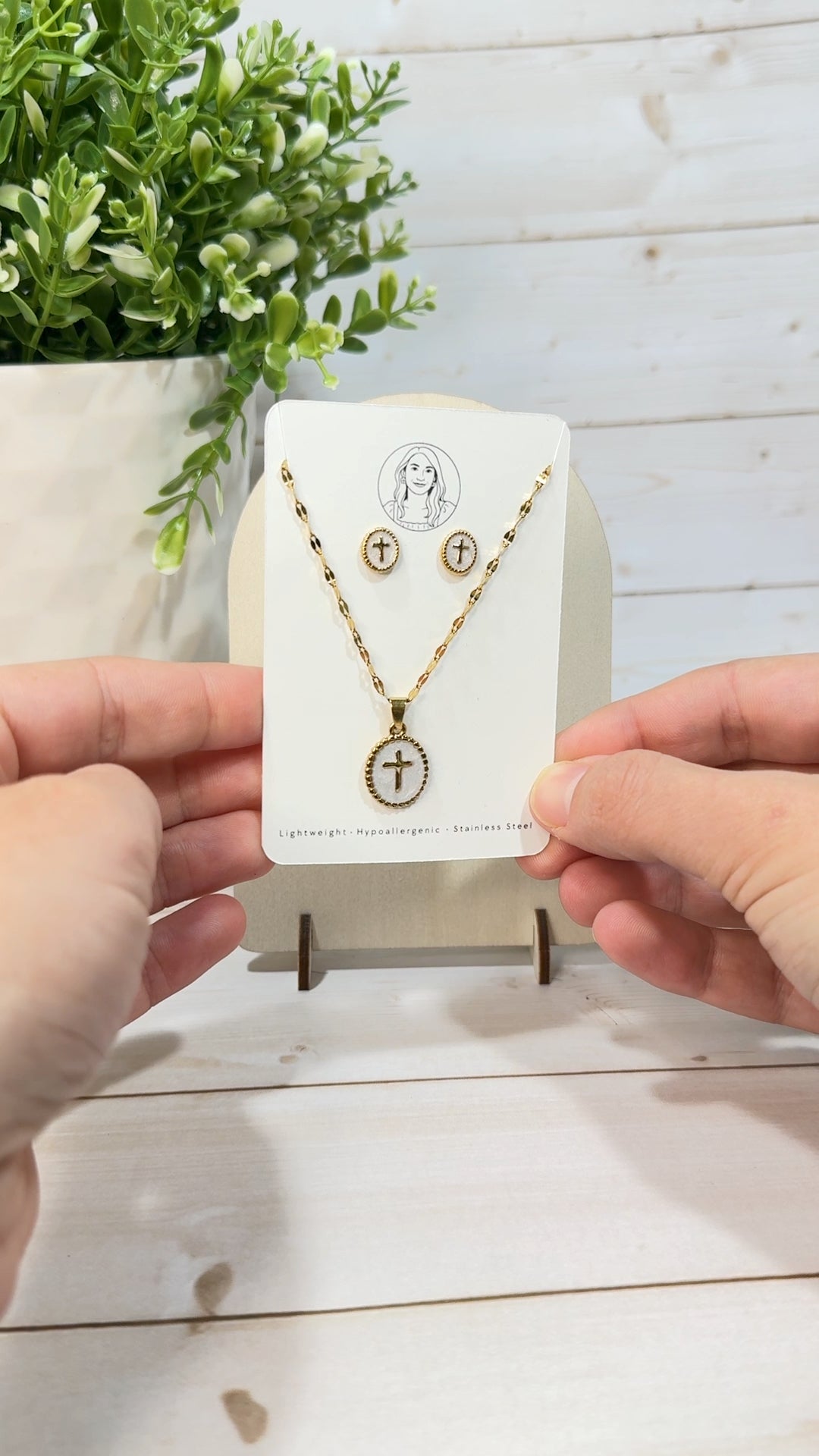 RG14 Faith Inspired Cross Earring & Necklace Set | Christian Gift | Delicate Jewelry | Stainless Steel Gold Plated Fine Jewelry
