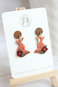 WA13 Whimsical Autumn Fox Earrings | Cute Fall Dangles with Wood | Handmade Polymer Clay Jewelry | Lightweight