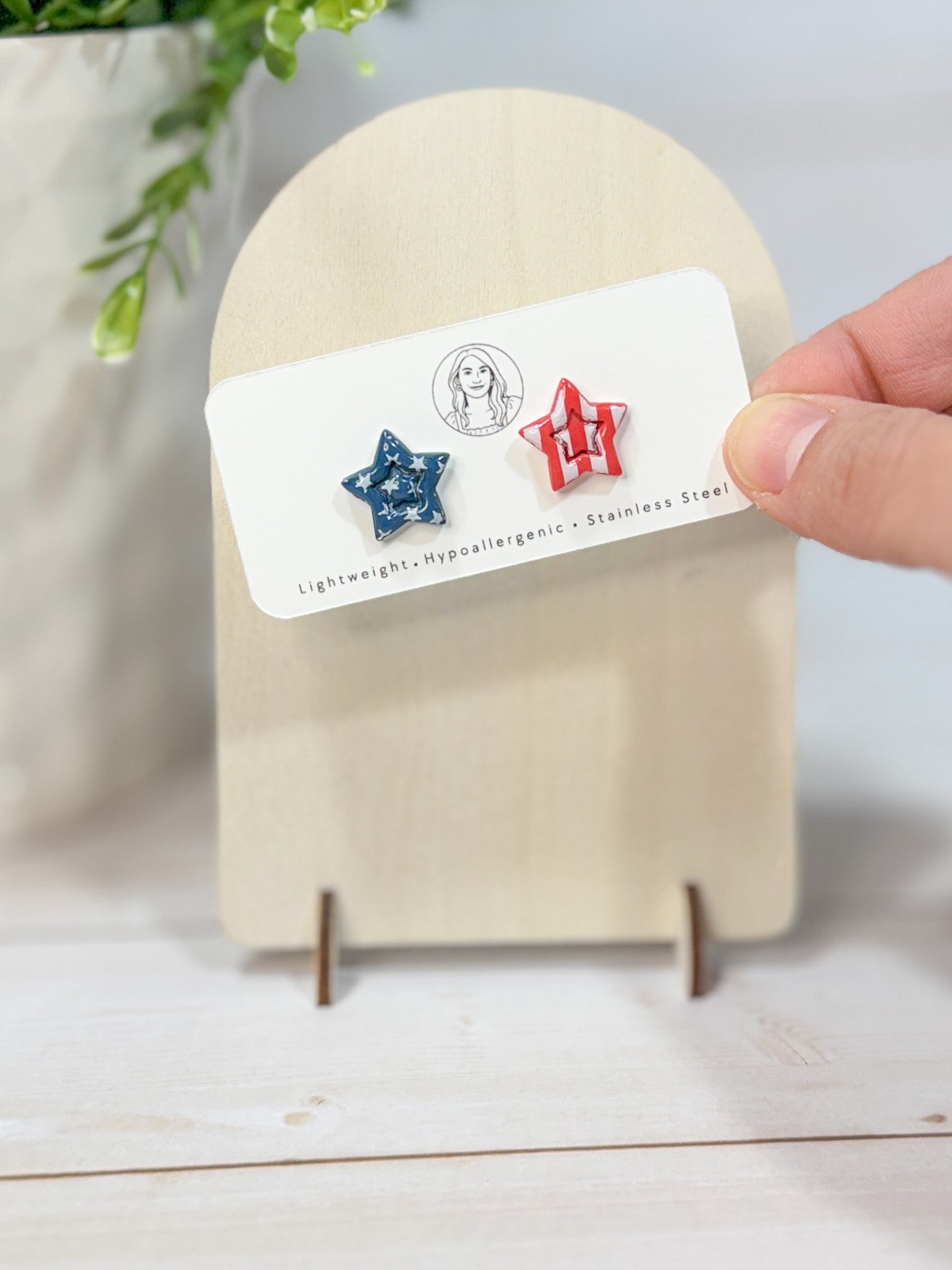 FSS24 Americana Red White and Blue Stars & Stripes STUD | Patriotic Handmade Polymer Clay Hypoallergenic | 4th of July