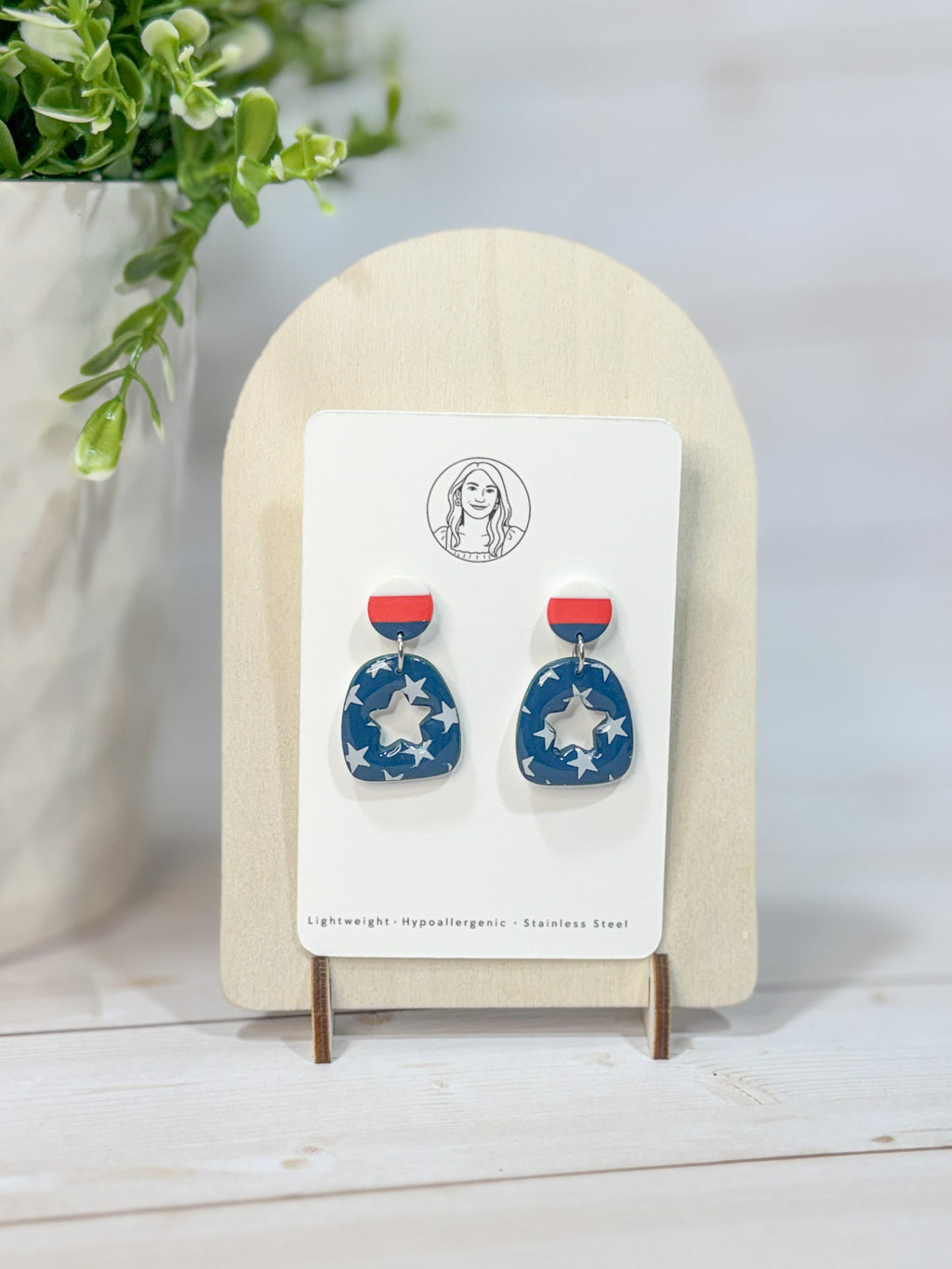FSS23 Americana Red White and Blue Stars & Stripes Earrings | Patriotic Handmade Polymer Clay Hypoallergenic | 4th of July