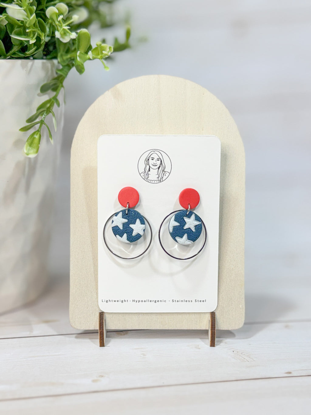 FSS18 Americana Red White and Blue Stars & Stripes Earrings | Patriotic Handmade Polymer Clay Hypoallergenic | 4th of July