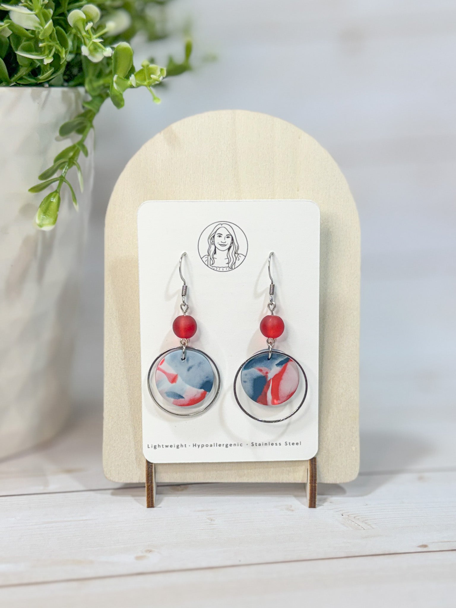 FSS19 Americana Red White and Blue Stars & Stripes Earrings | Patriotic Handmade Polymer Clay Hypoallergenic | 4th of July