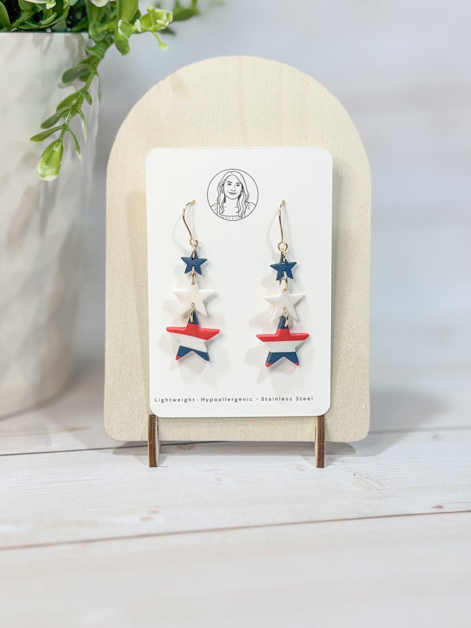 FSS21 Americana Red White and Blue Stars & Stripes Earrings | Patriotic Handmade Polymer Clay Hypoallergenic | 4th of July