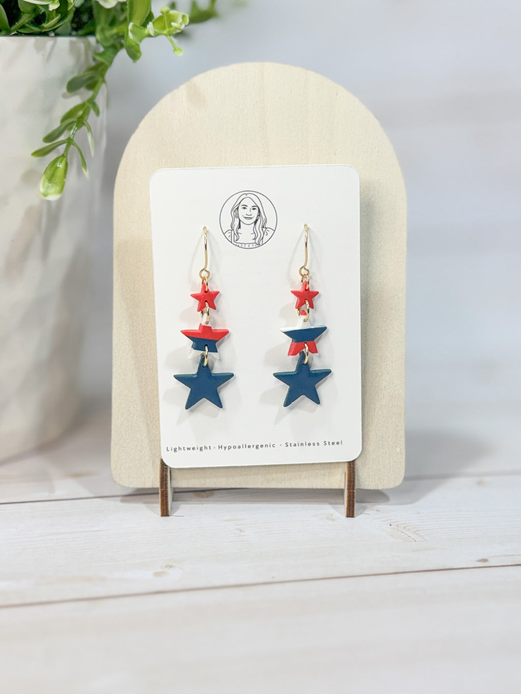 FSS21 Americana Red White and Blue Stars & Stripes Earrings | Patriotic Handmade Polymer Clay Hypoallergenic | 4th of July