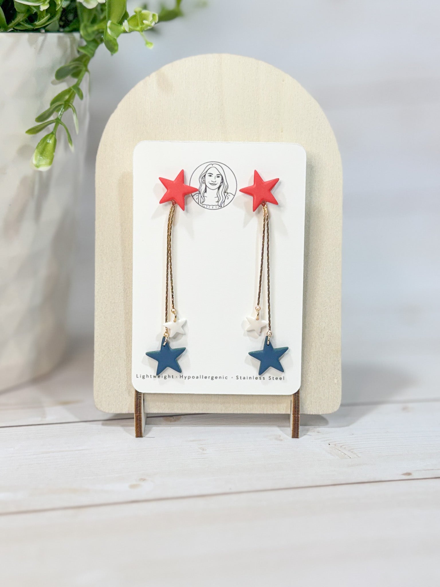 FSS20 Americana Red White and Blue Stars & Stripes Earrings | Patriotic Handmade Polymer Clay Hypoallergenic | 4th of July