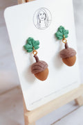 WA9 Whimsical Autumn Acorn Earrings | Handmade 3D Polymer Clay Pumpkin Dangles | Cute Fall Earrings | Gift-able and Hypoallergenic