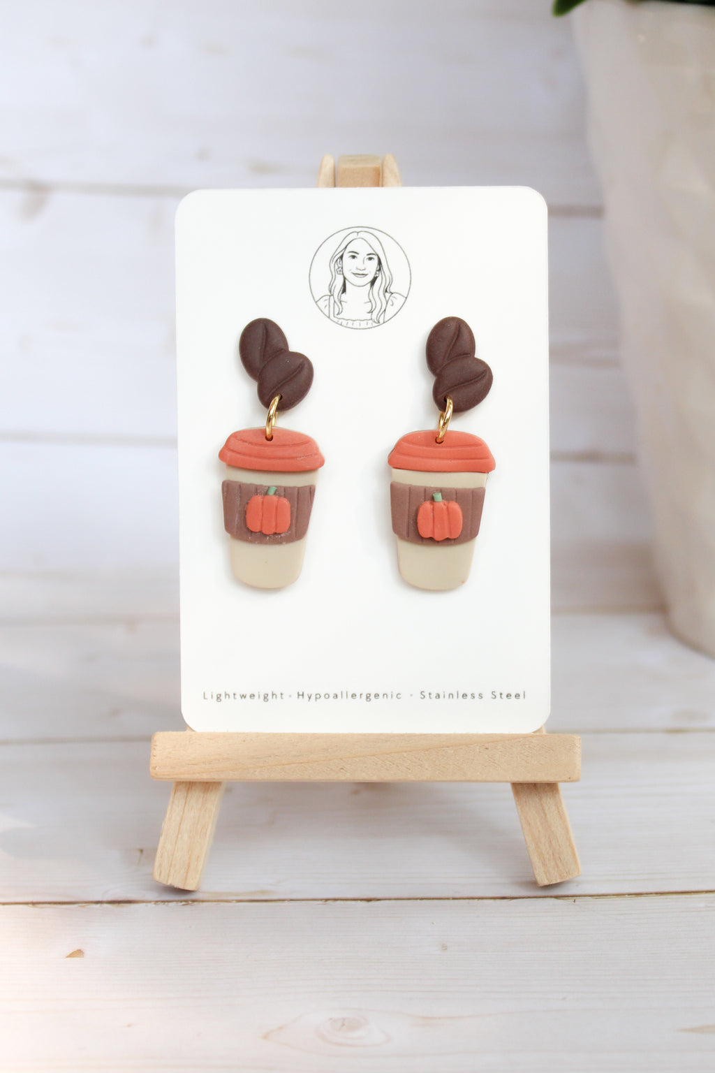 WA10 Whimsical Autumn Pumpkin Spice Latte Earrings | Coffee Lover Fall Earrings | Handmade Polymer Clay Jewelry | Lightweight
