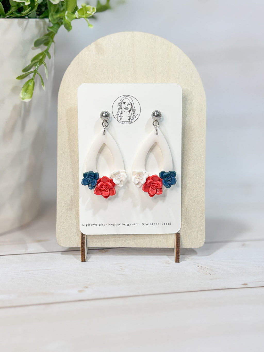 FSS16 Americana Red White and Blue Stars & Stripes Earrings | Patriotic Handmade Polymer Clay Hypoallergenic | 4th of July