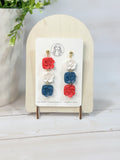 FSS11 Americana Red White and Blue Stars & Stripes Earrings | Patriotic Handmade Polymer Clay Hypoallergenic | 4th of July