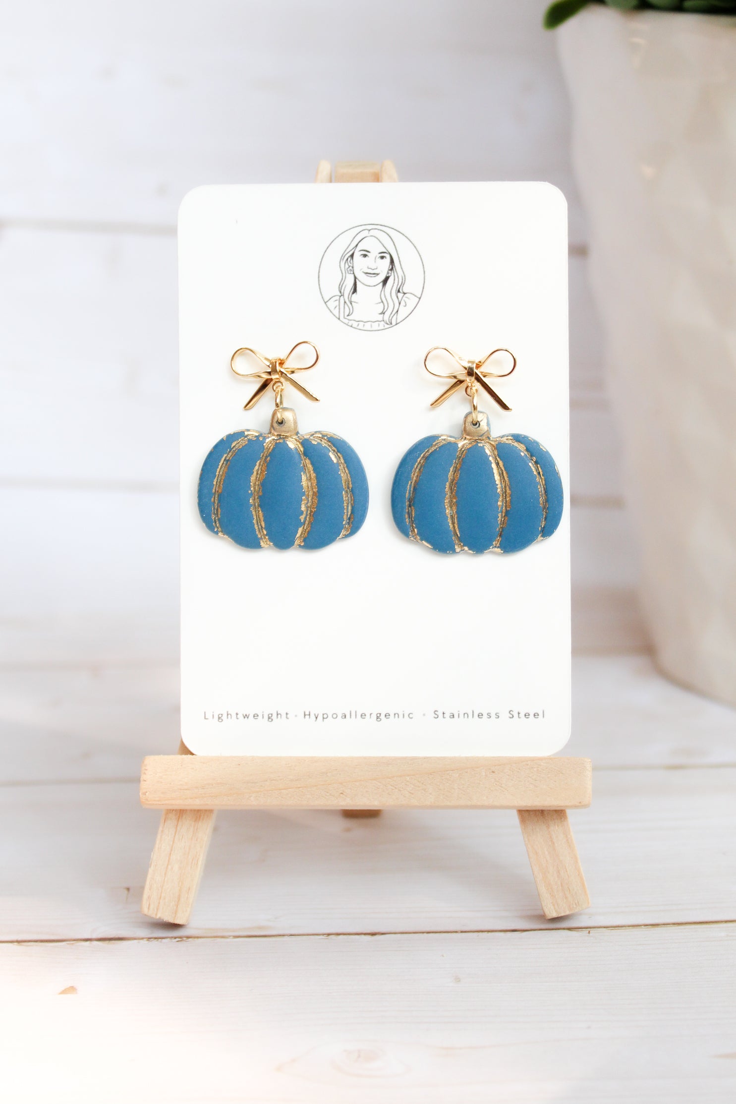 WA11 Autumn Pumpkin Gold Detail Earrings | Ribbon Bow Fall Dangles | Handmade Polymer Clay Jewelry | Lightweight .