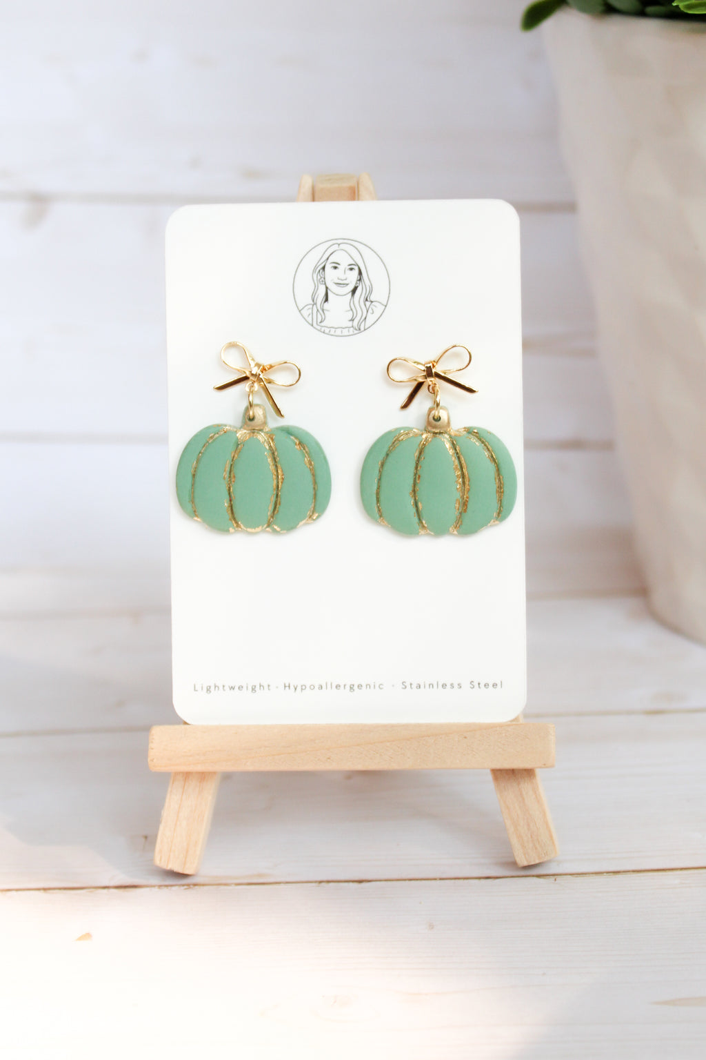 WA11 Autumn Pumpkin Gold Detail Earrings | Ribbon Bow Fall Dangles | Handmade Polymer Clay Jewelry | Lightweight .