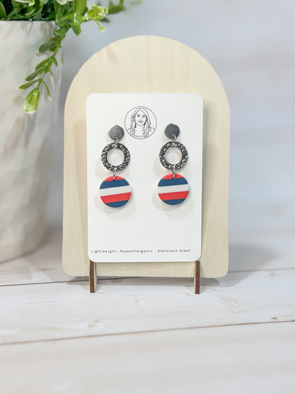 FSS22 Americana Red White and Blue Stars & Stripes Earrings | Patriotic Handmade Polymer Clay Hypoallergenic | 4th of July