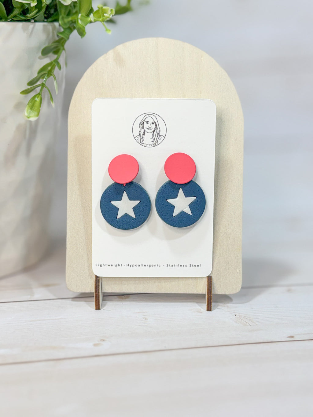FSS12 Americana Red White and Blue Stars & Stripes Earrings | Patriotic Handmade Polymer Clay Hypoallergenic | 4th of July