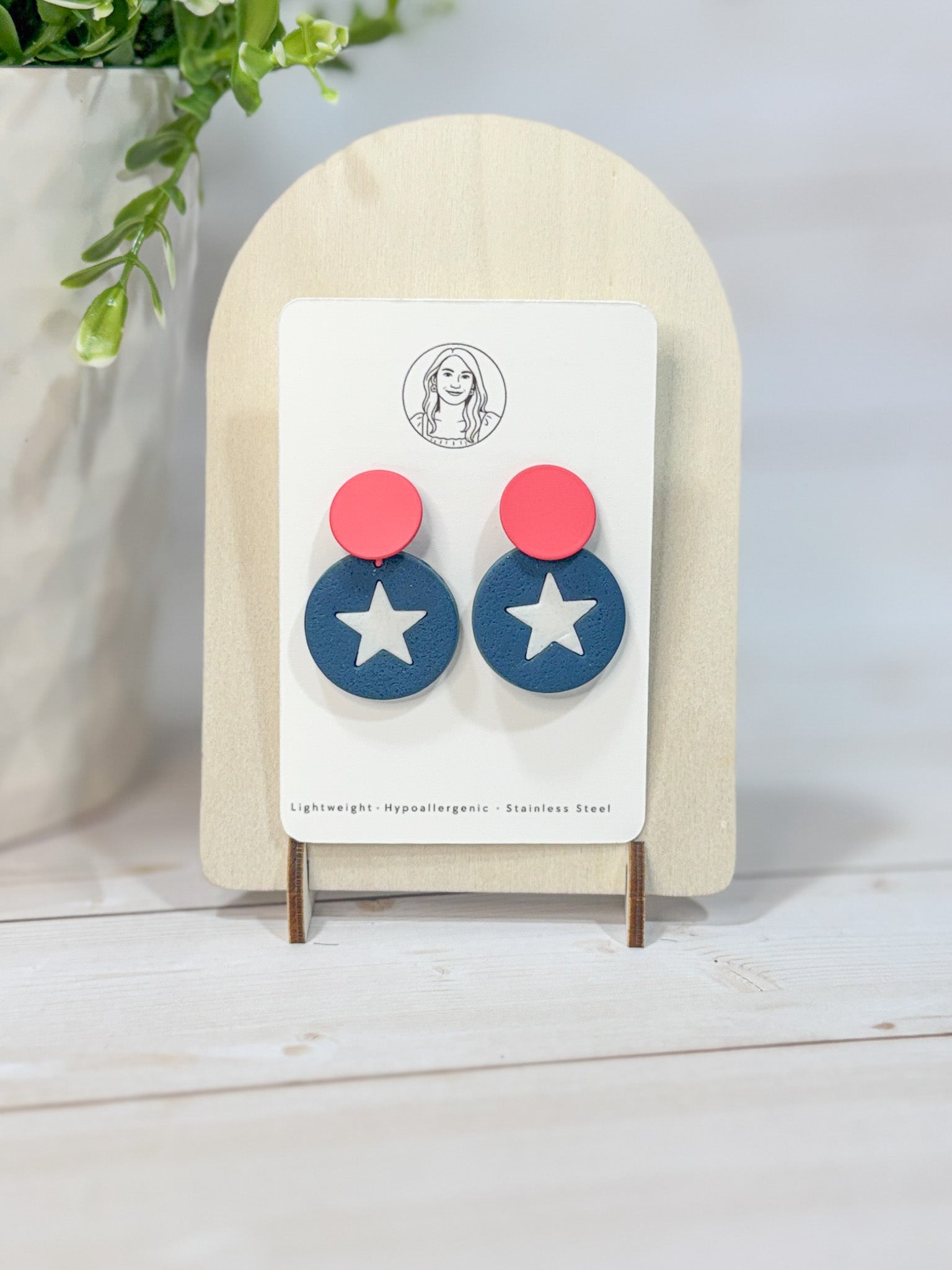 FSS12 Americana Red White and Blue Stars & Stripes Earrings | Patriotic Handmade Polymer Clay Hypoallergenic | 4th of July