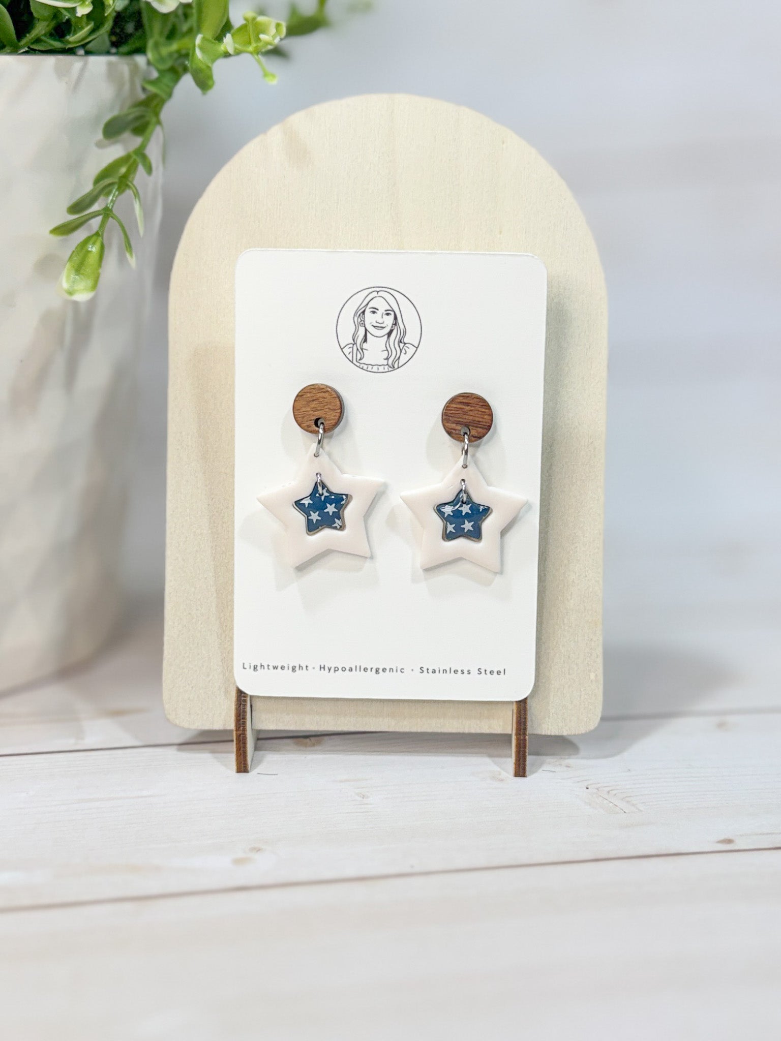 FSS10 Americana Red White and Blue Stars & Stripes Earrings | Patriotic Handmade Polymer Clay Hypoallergenic | 4th of July