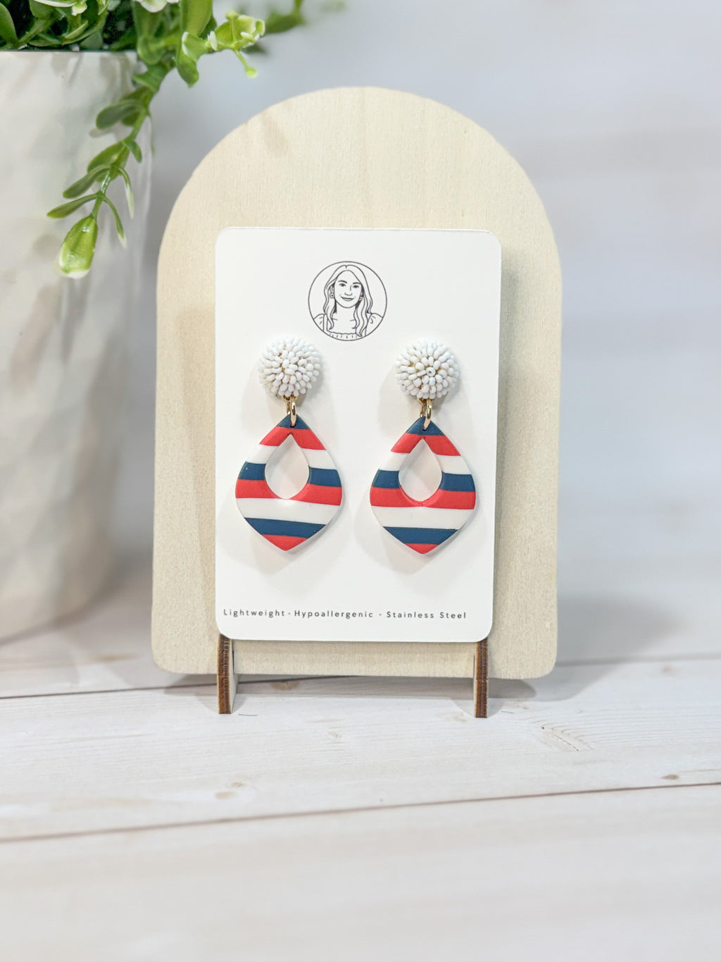FSS9 Americana Red White and Blue Stars & Stripes Earrings | Patriotic Handmade Polymer Clay Hypoallergenic | 4th of July