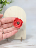 FSS2 Americana Poppy Flower Red Brooch Pin | Patriotic Handmade Polymer Clay | Memorial Day