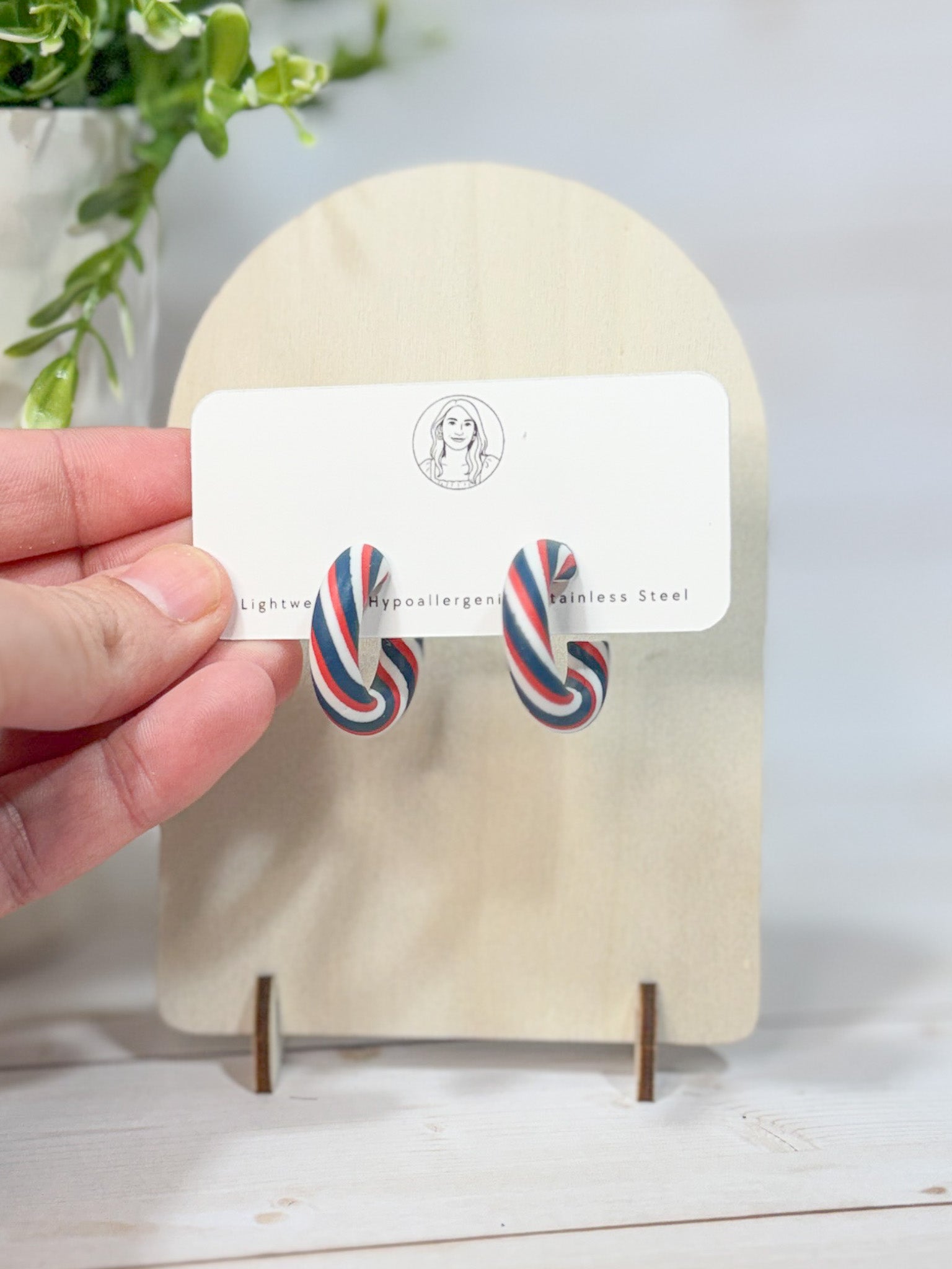 FSS25 Americana Red White and Blue Stars & Stripes Hoops | Patriotic Handmade Polymer Clay Hypoallergenic | 4th of July (Copy)