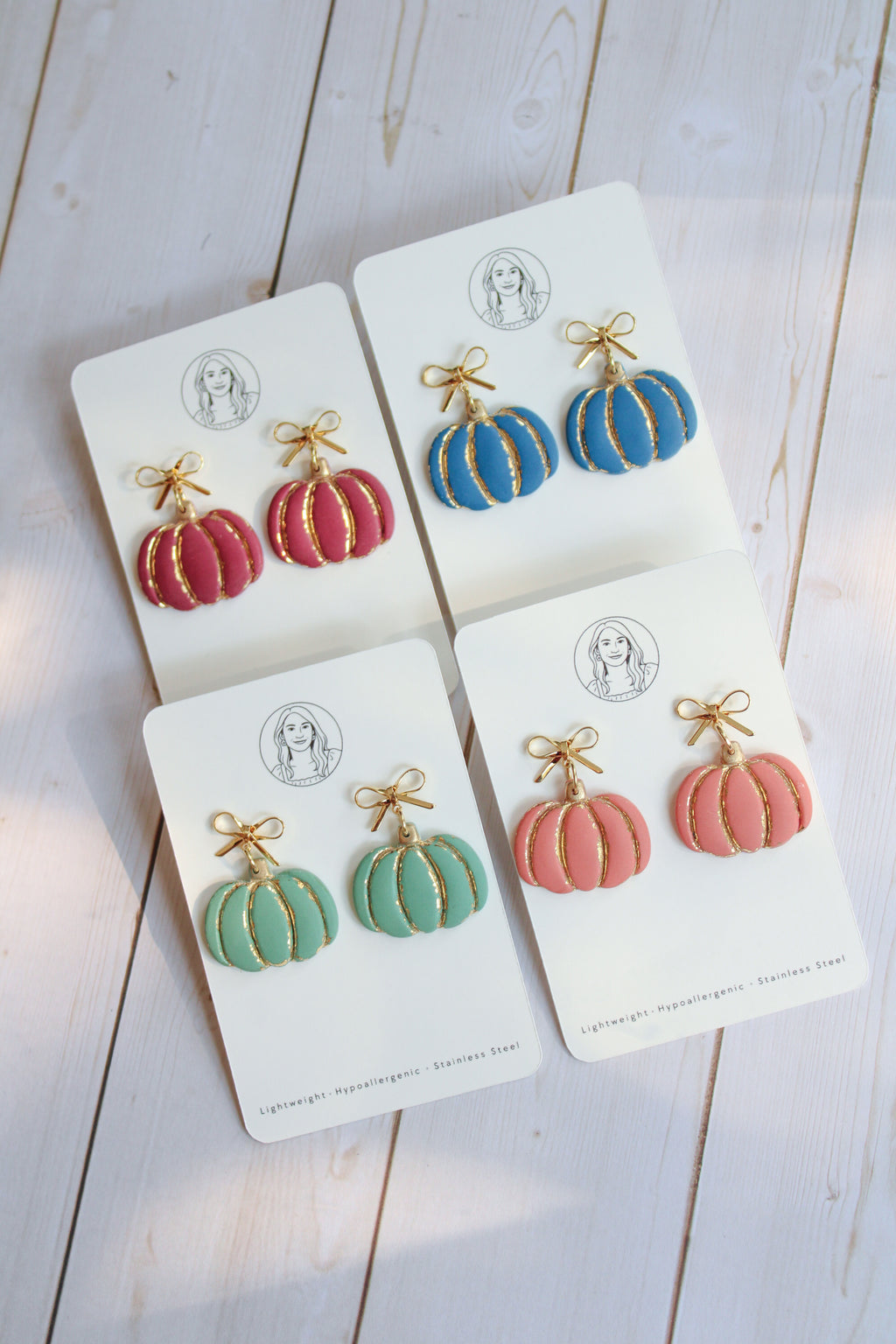 WA11 Autumn Pumpkin Gold Detail Earrings | Ribbon Bow Fall Dangles | Handmade Polymer Clay Jewelry | Lightweight .