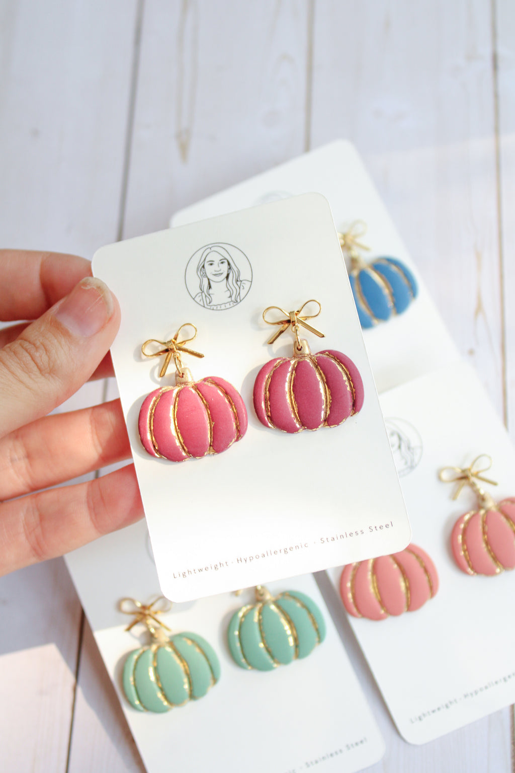 WA11 Autumn Pumpkin Gold Detail Earrings | Ribbon Bow Fall Dangles | Handmade Polymer Clay Jewelry | Lightweight .