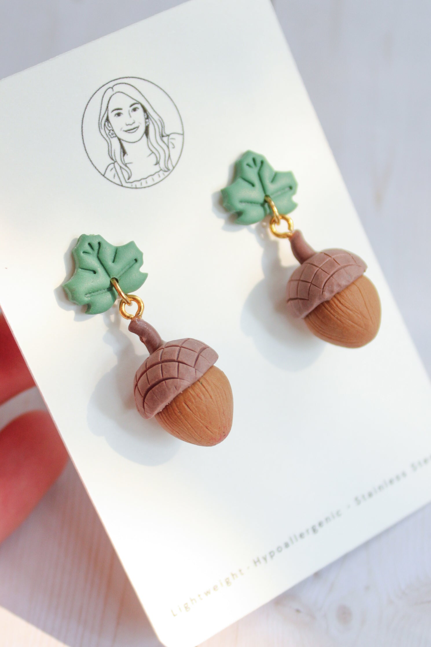 WA9 Whimsical Autumn Acorn Earrings | Handmade 3D Polymer Clay Pumpkin Dangles | Cute Fall Earrings | Gift-able and Hypoallergenic