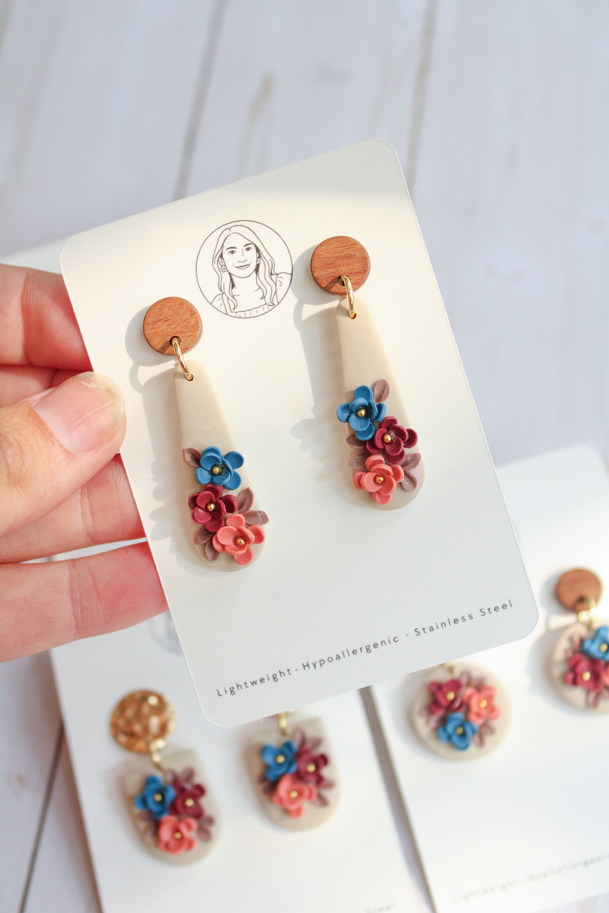 WA5 Autumn Floral Earrings | Handmade Polymer Clay Wood Dangle Earrings | Lightweight Romantic Fall Jewelry| Boutique Gift for Her