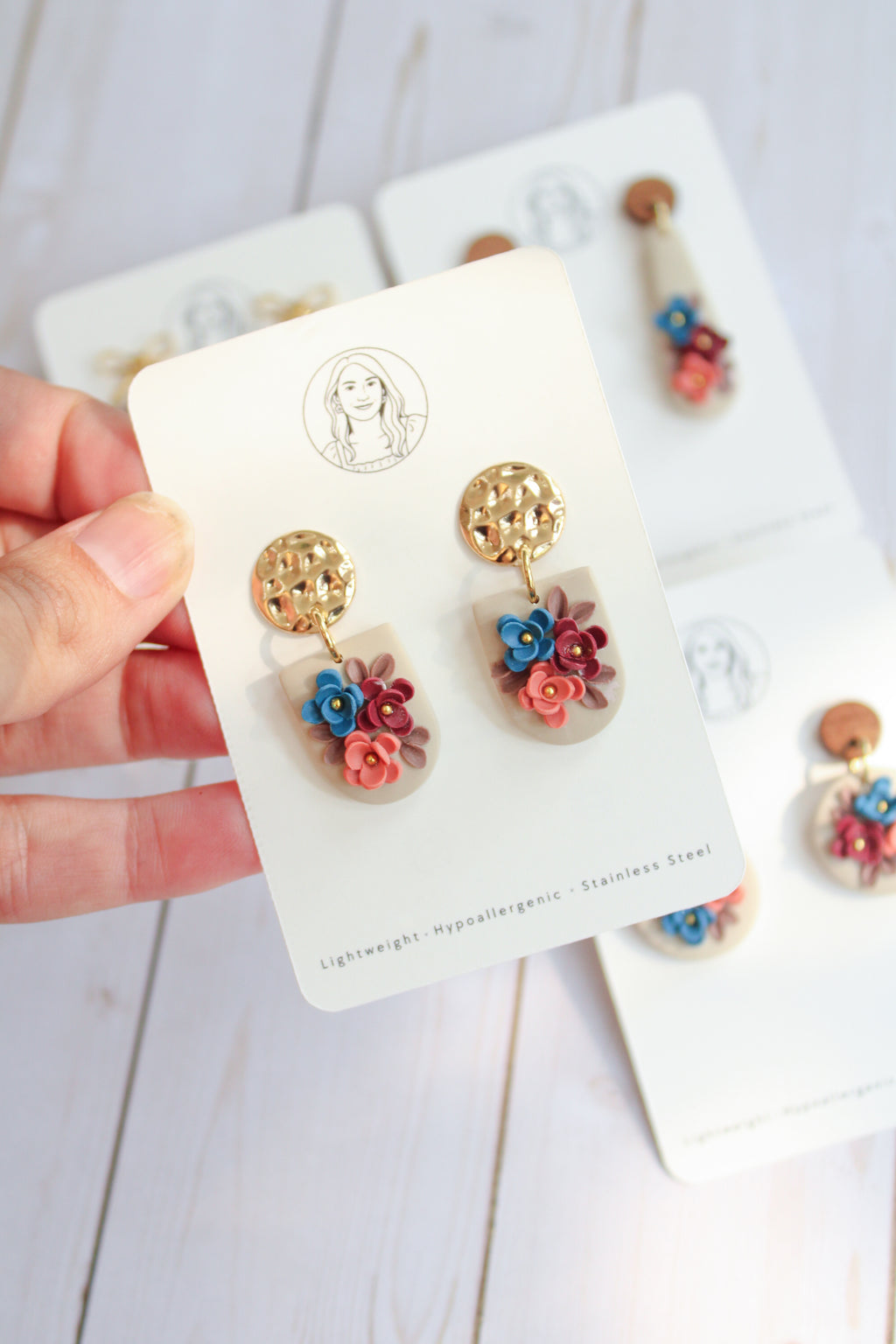 WA6 Autumn Floral Earrings | Handmade Polymer Clay Gold Dangle Earrings | Lightweight Romantic Fall Jewelry| Boutique Gift for Her