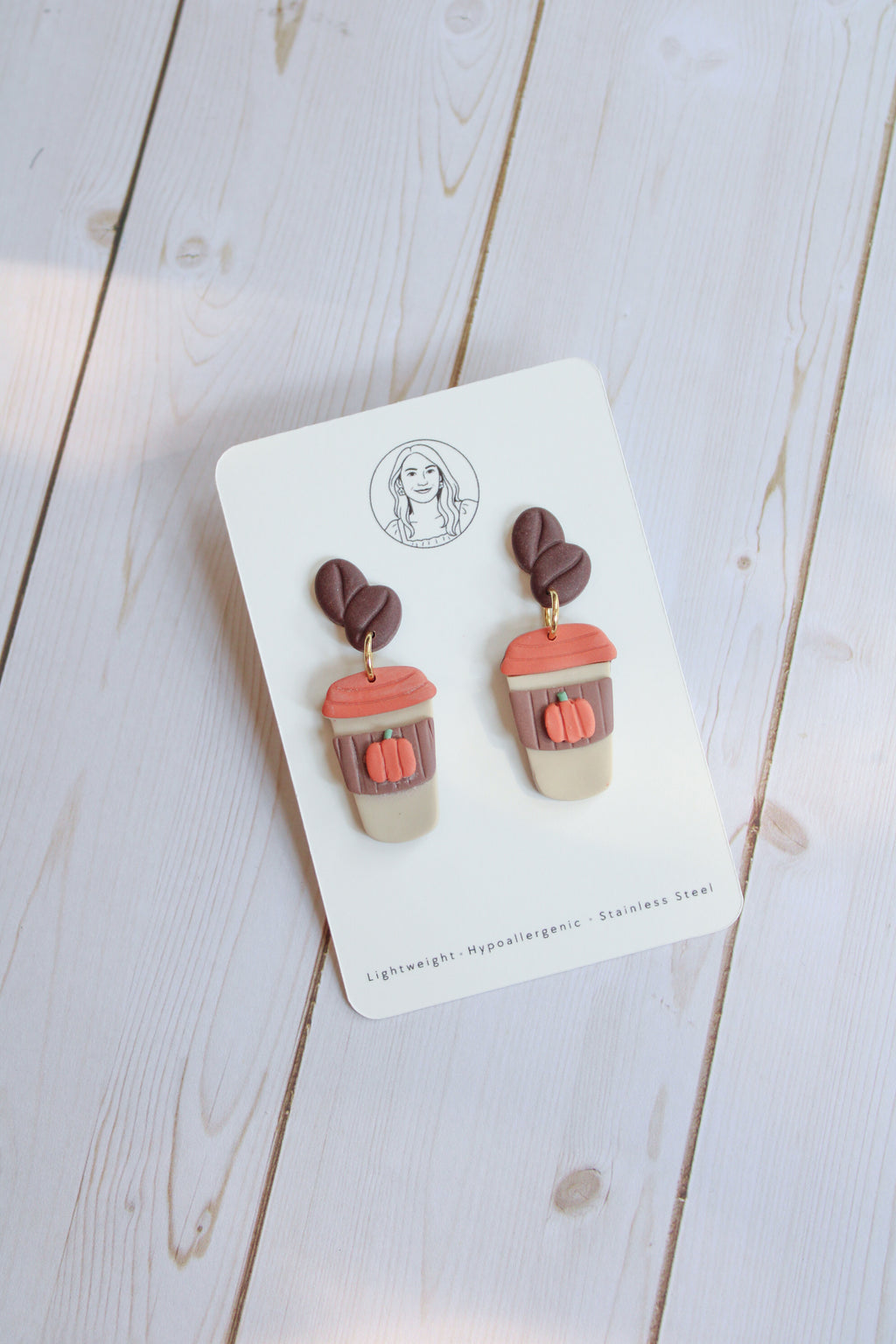 WA10 Whimsical Autumn Pumpkin Spice Latte Earrings | Coffee Lover Fall Earrings | Handmade Polymer Clay Jewelry | Lightweight