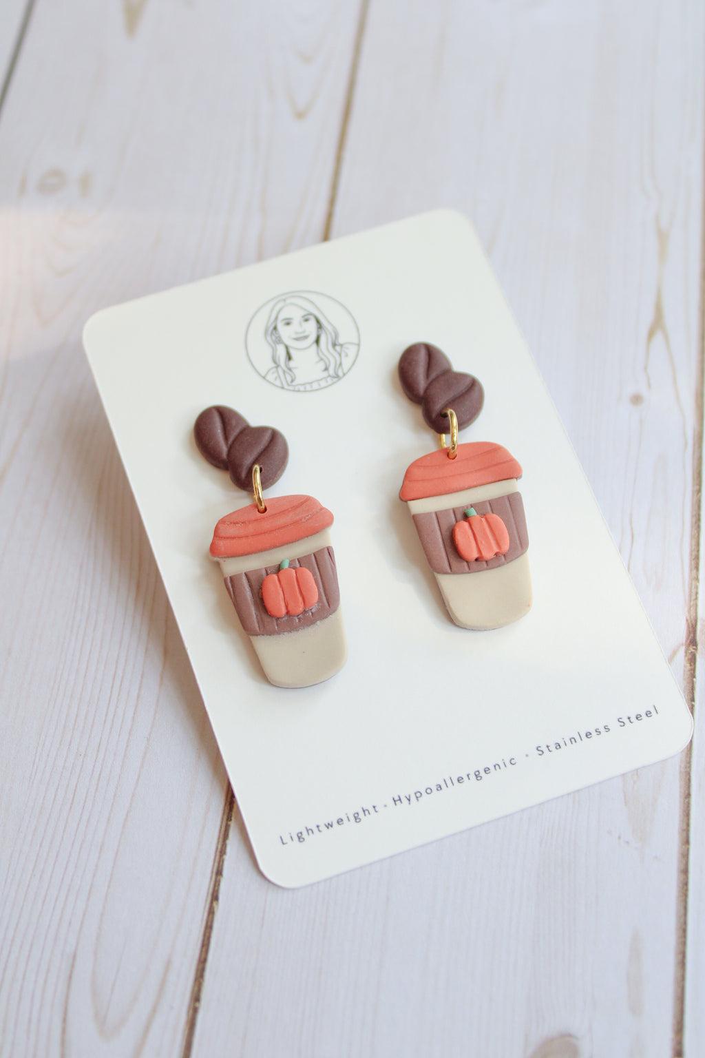 WA10 Whimsical Autumn Pumpkin Spice Latte Earrings | Coffee Lover Fall Earrings | Handmade Polymer Clay Jewelry | Lightweight