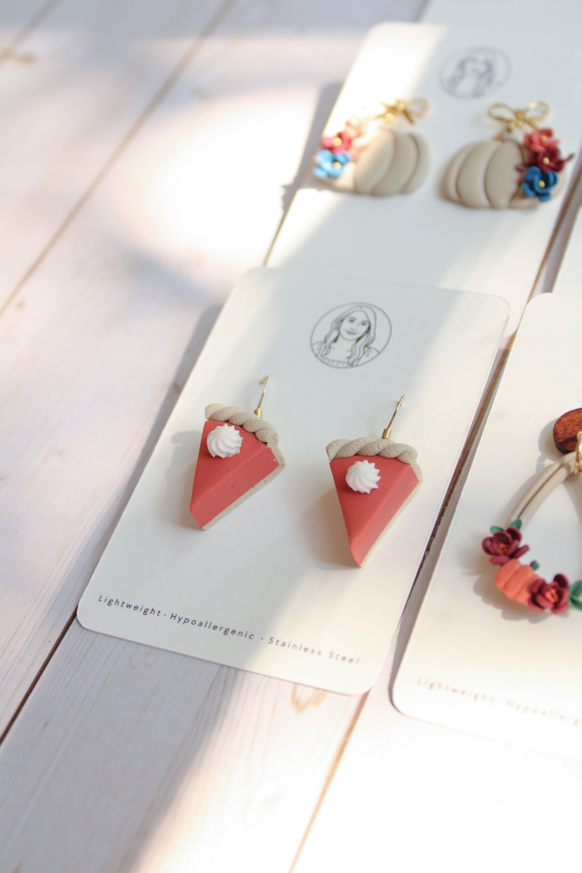 WA8 Whimsical Autumn Pumpkin Pie | Handmade 3D Polymer Clay Pumpkin Dangles | Cute Fall Earrings | Thanksgiving Gift-able and Hypoallergenic