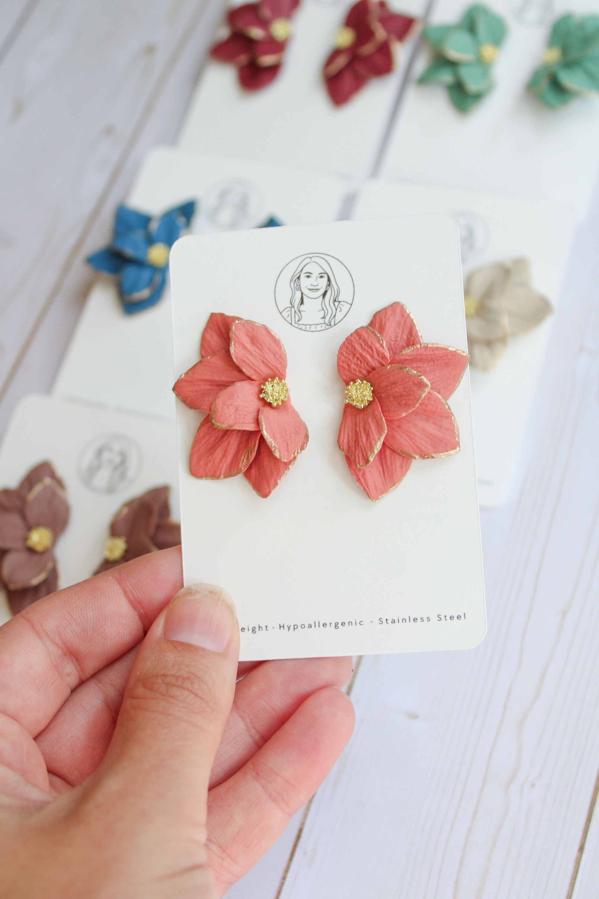 WA12 Autumn Colors Gold Detail Floral Statement Earrings | Handmade Polymer Clay Jewelry | Lightweight Botanical | Gift for Her