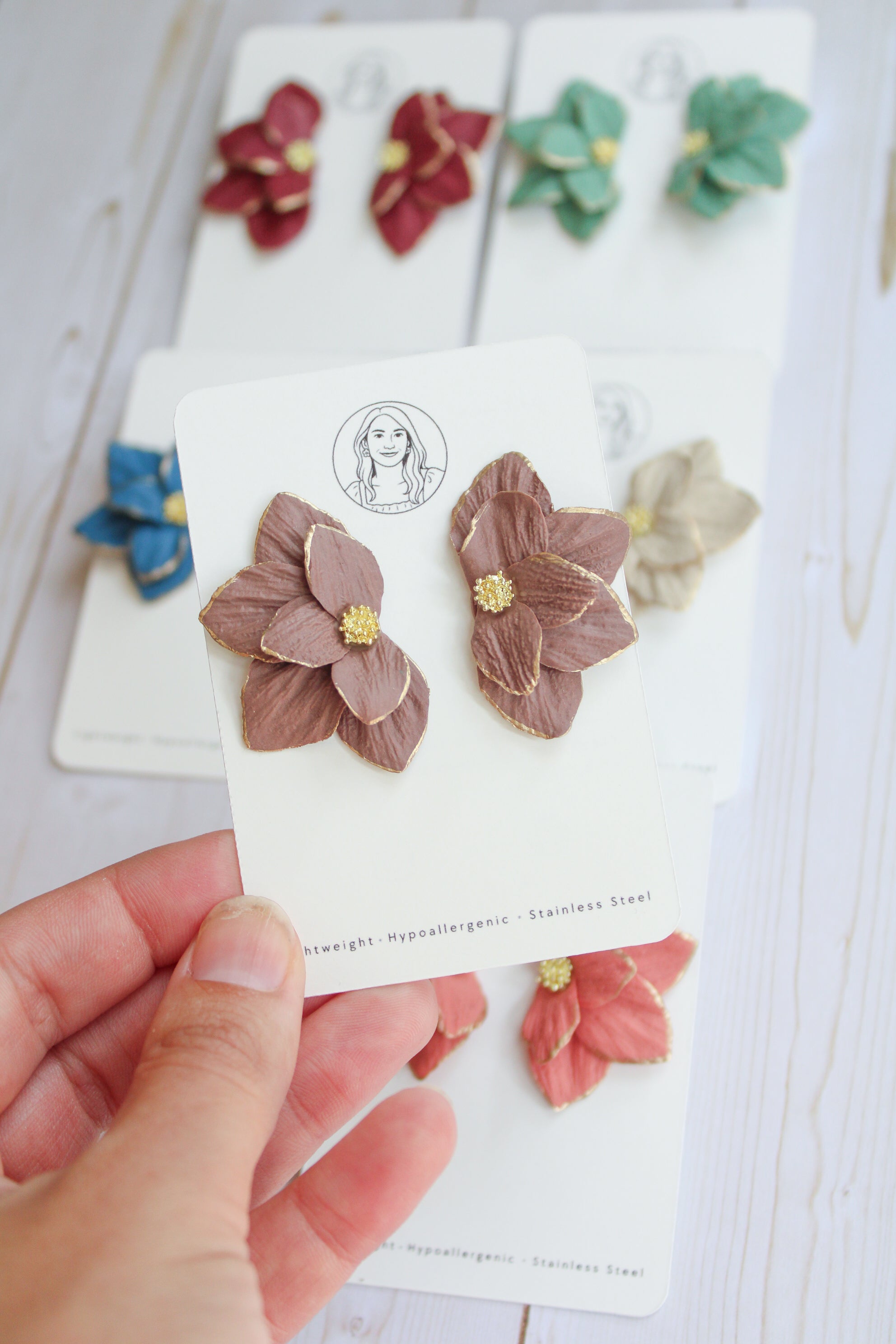 WA12 Autumn Colors Gold Detail Floral Statement Earrings | Handmade Polymer Clay Jewelry | Lightweight Botanical | Gift for Her
