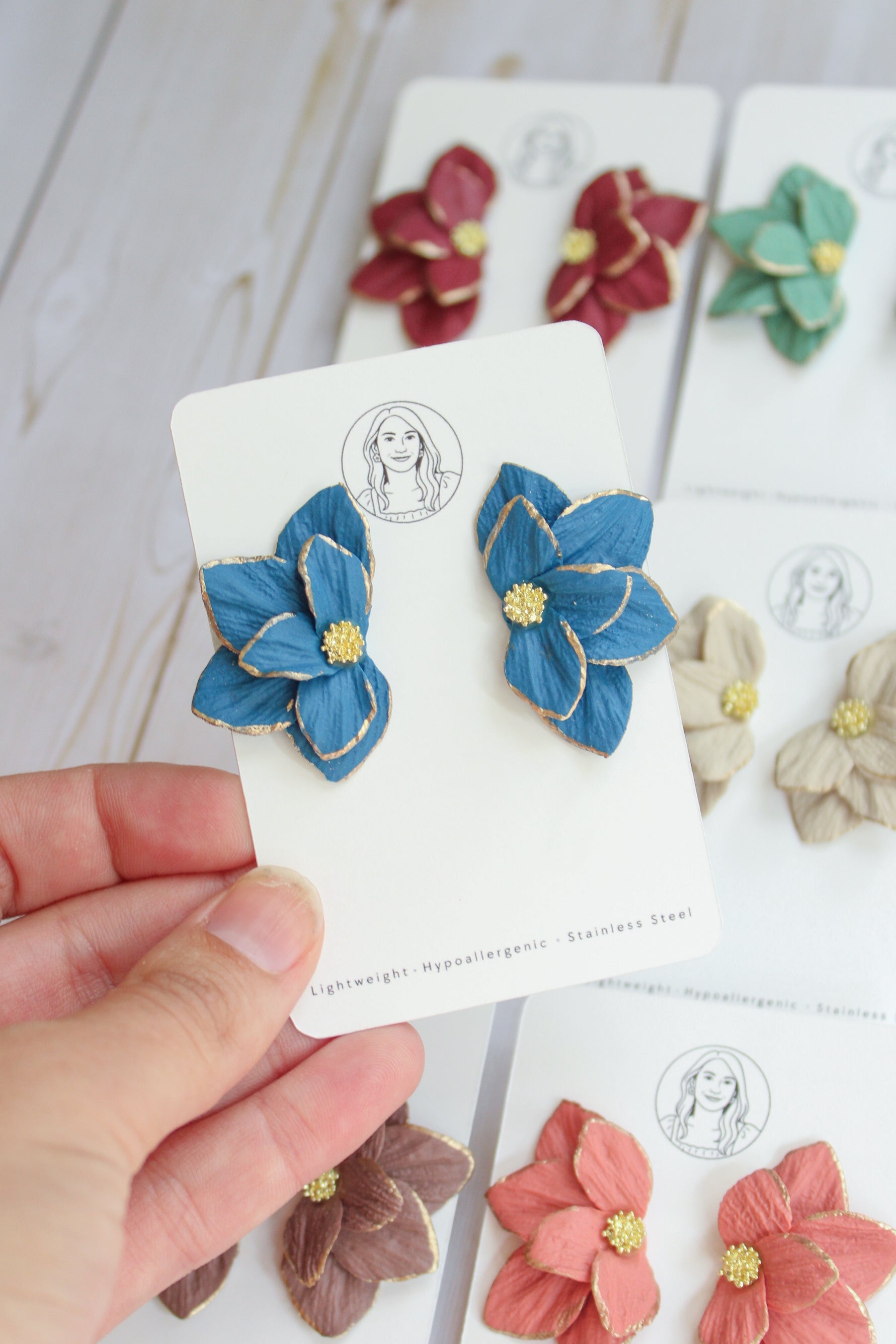 WA12 Autumn Colors Gold Detail Floral Statement Earrings | Handmade Polymer Clay Jewelry | Lightweight Botanical | Gift for Her