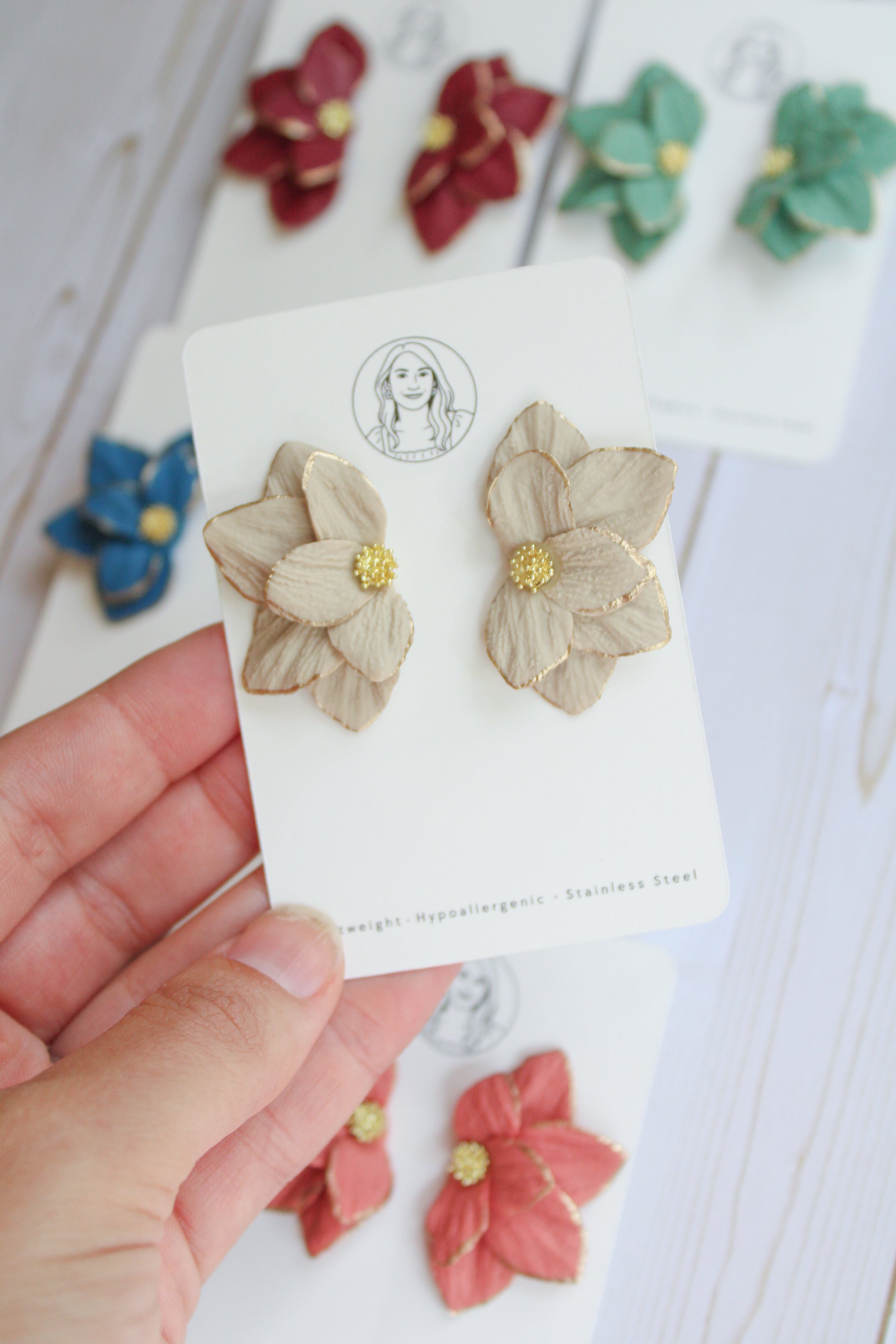 WA12 Autumn Colors Gold Detail Floral Statement Earrings | Handmade Polymer Clay Jewelry | Lightweight Botanical | Gift for Her