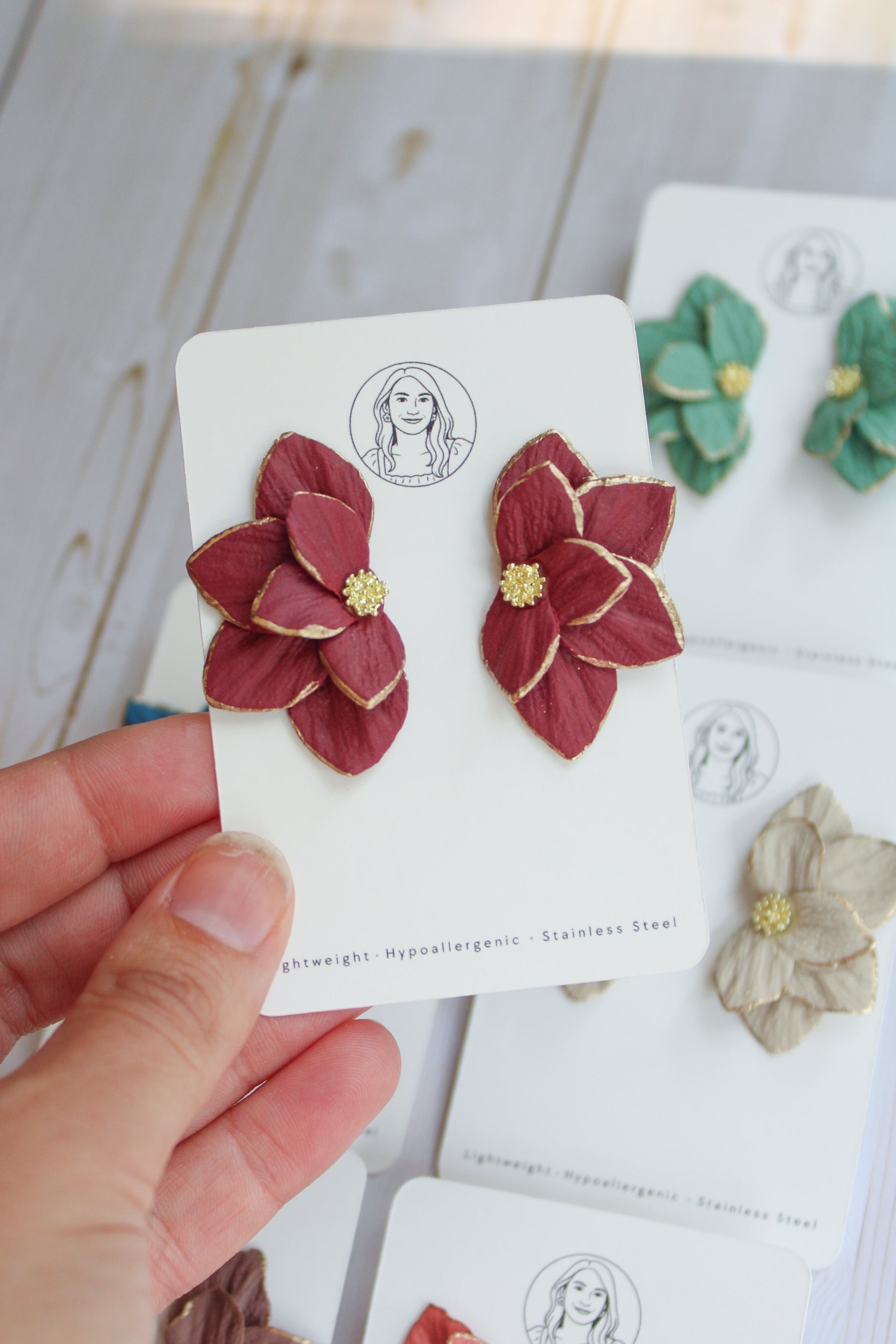 WA12 Autumn Colors Gold Detail Floral Statement Earrings | Handmade Polymer Clay Jewelry | Lightweight Botanical | Gift for Her