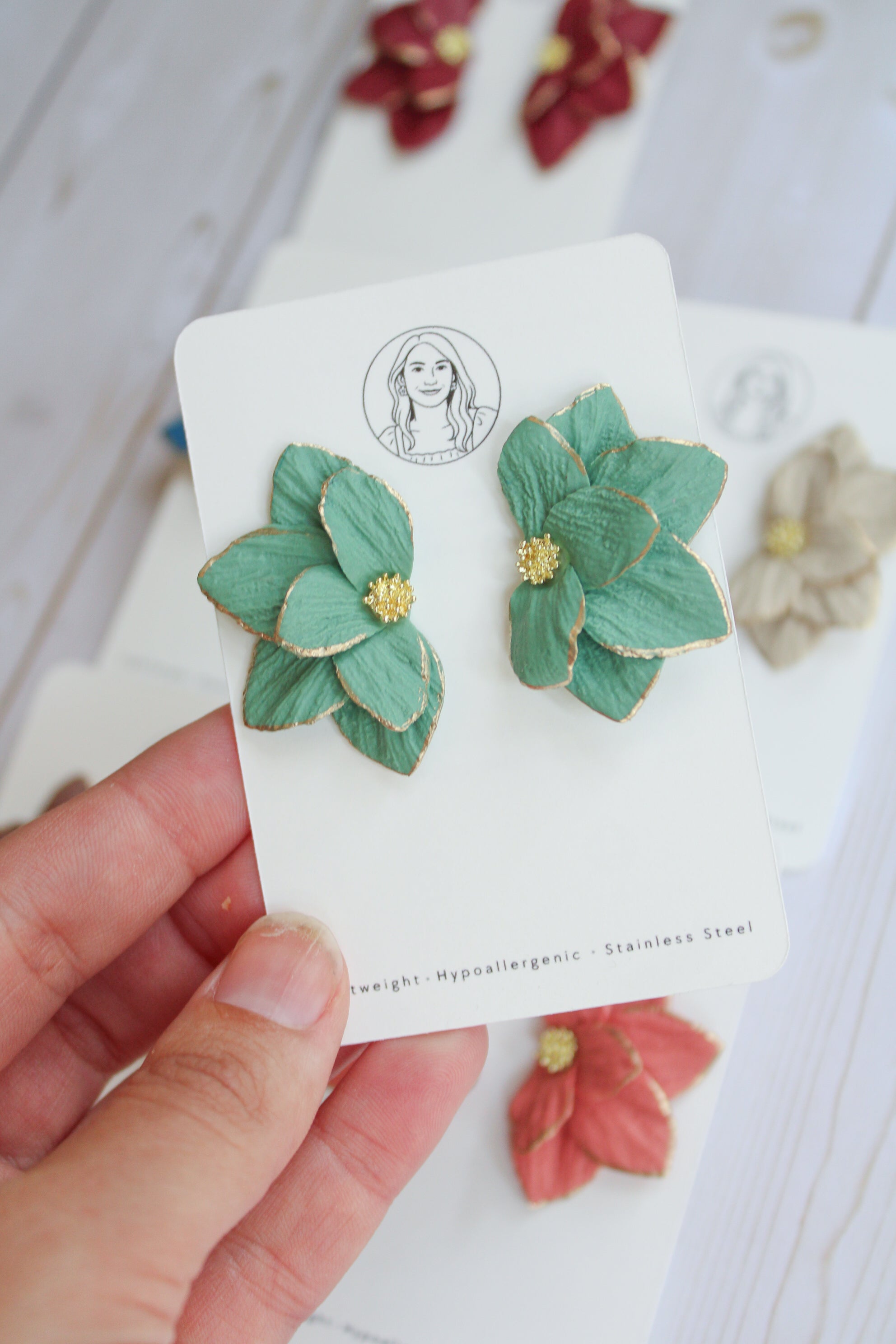 WA12 Autumn Colors Gold Detail Floral Statement Earrings | Handmade Polymer Clay Jewelry | Lightweight Botanical | Gift for Her