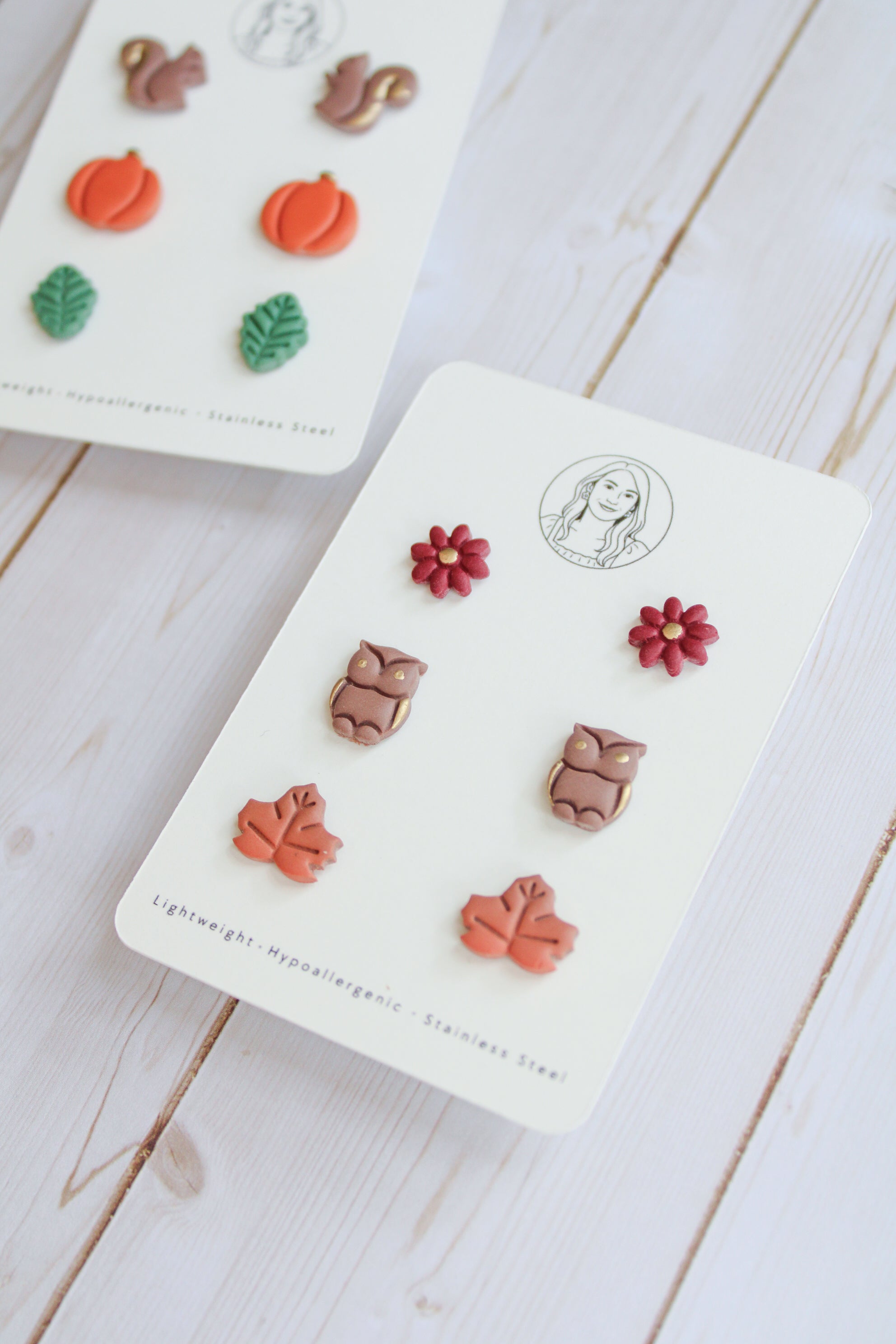 WA16 Whimsical Autumn Stud pack | Cute Flower Owl Leaf Earrings | Handmade Polymer Clay Jewelry | Lightweight