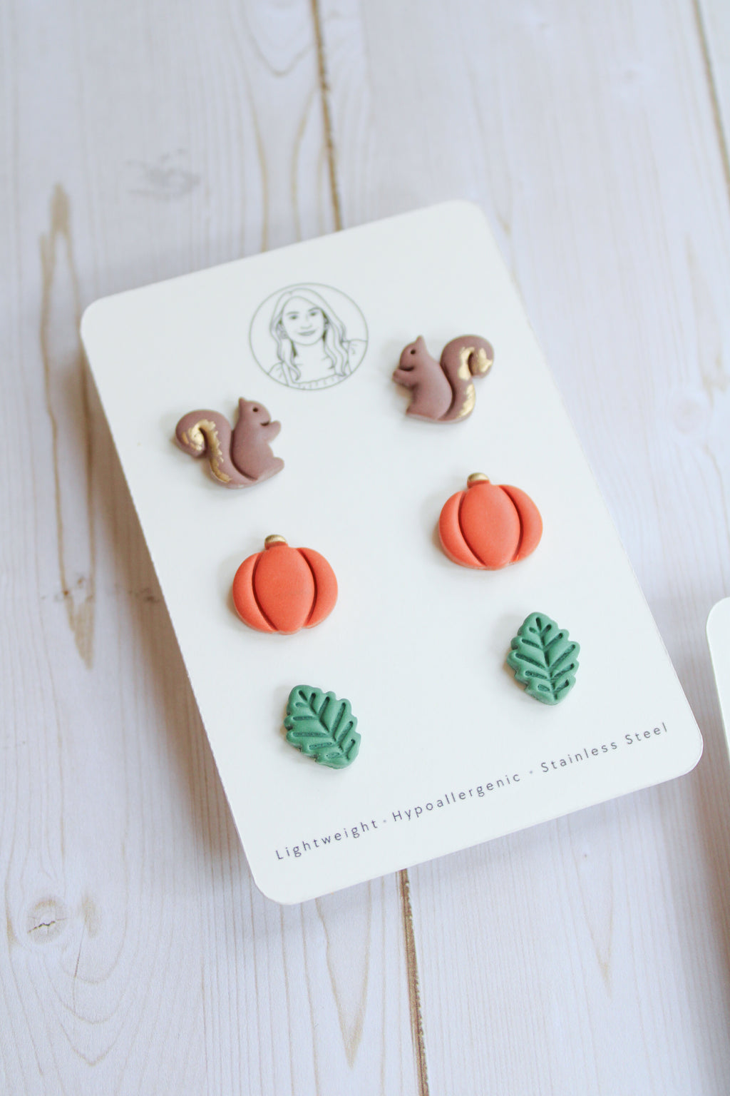 WA15 Whimsical Autumn Stud pack | Cute Squirrel Pumpkin Leaf Earrings | Handmade Polymer Clay Jewelry | Lightweight