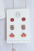 WA16 Whimsical Autumn Stud pack | Cute Flower Owl Leaf Earrings | Handmade Polymer Clay Jewelry | Lightweight