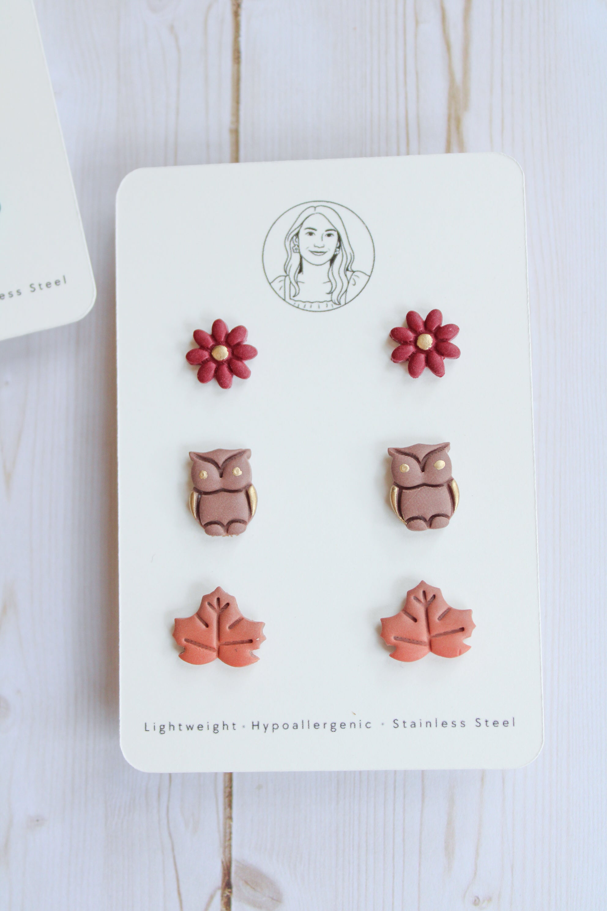 WA16 Whimsical Autumn Stud pack | Cute Flower Owl Leaf Earrings | Handmade Polymer Clay Jewelry | Lightweight