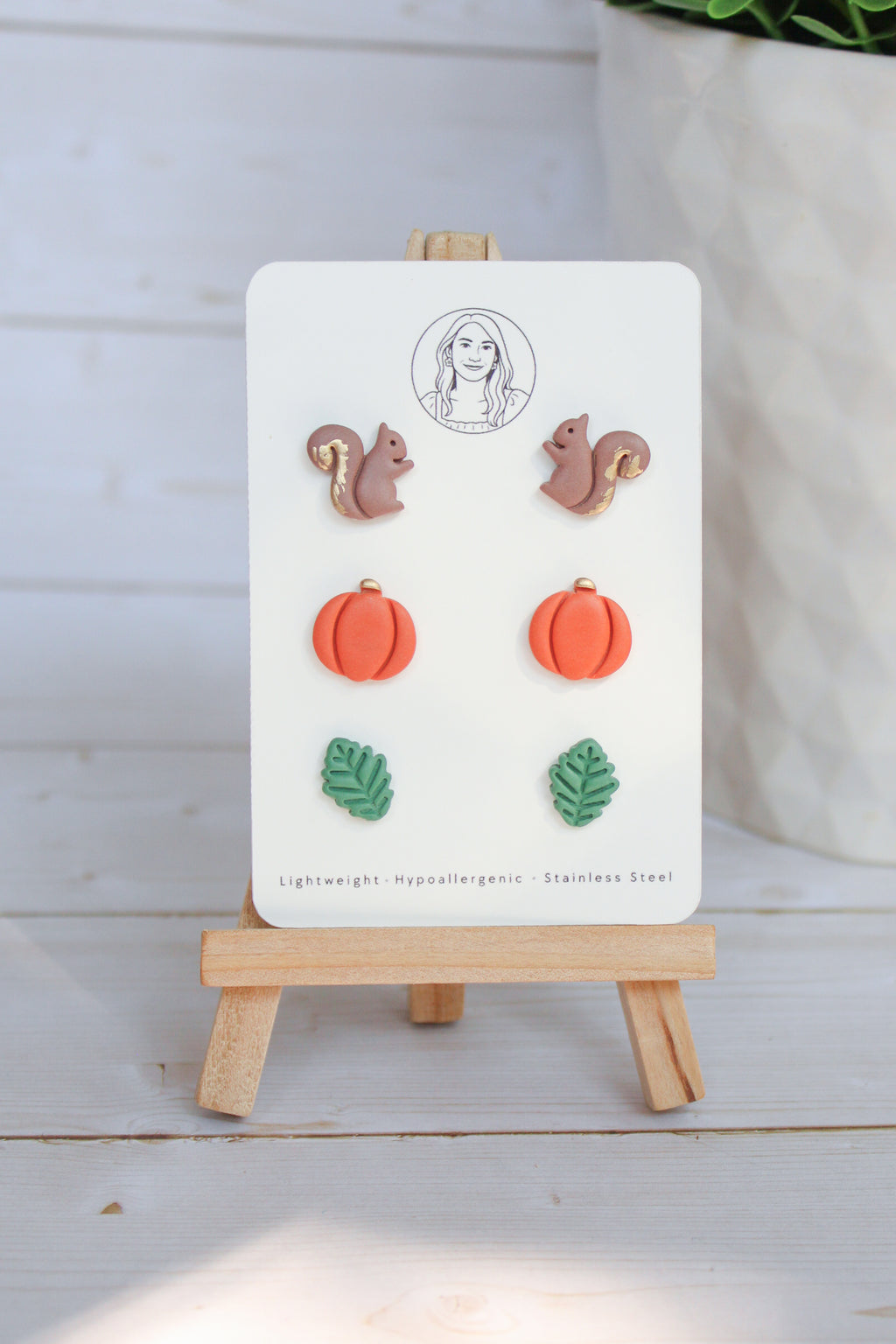 WA15 Whimsical Autumn Stud pack | Cute Squirrel Pumpkin Leaf Earrings | Handmade Polymer Clay Jewelry | Lightweight